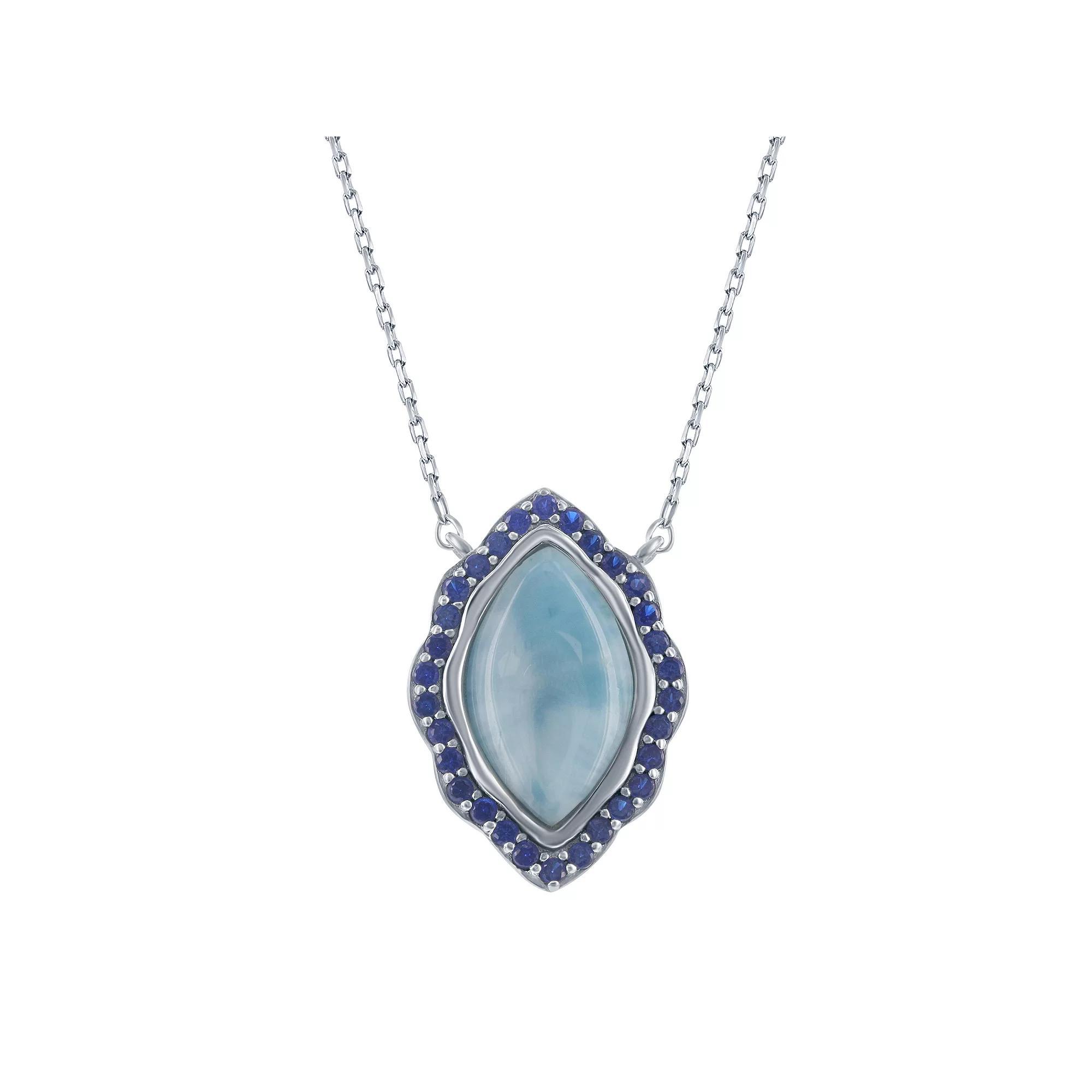 Sterling Silver Marquise Larimar & Lab-Created Sapphire Pendant Necklace, Women's, Size: 16-18" ADJ Product Image