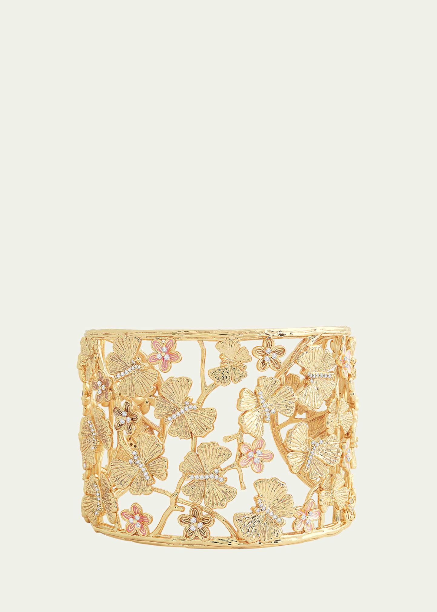 Cubic Zirconia Butterfly and Flower Cuff Bracelet Product Image