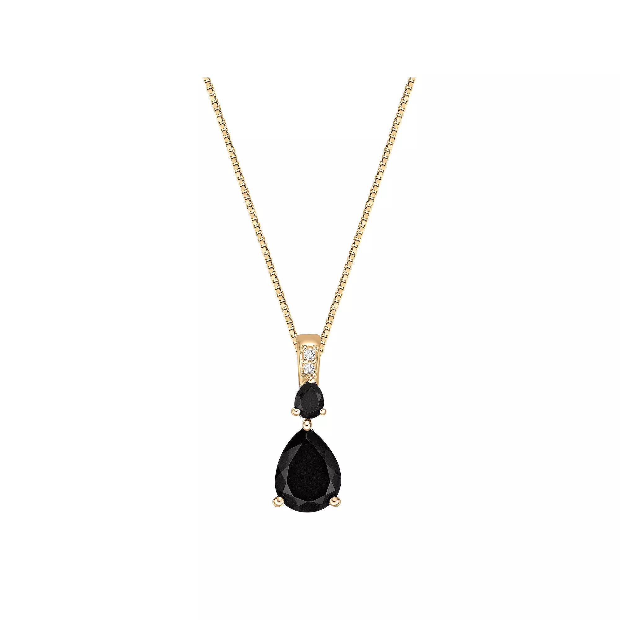 Gemminded 10k Onyx & Diamond Accent Pendant Necklace, Women's, Size: 18", 10k Gold Product Image