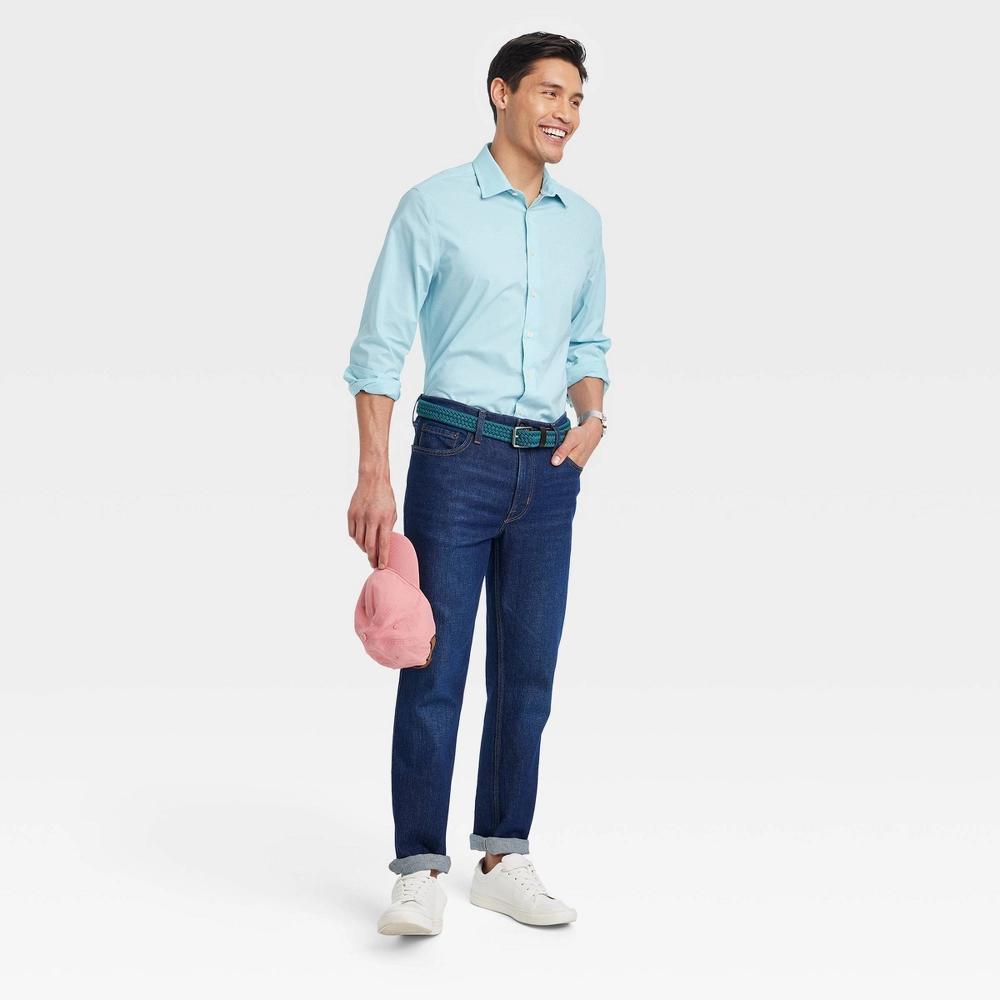 Men's Big & Tall Performance Long Sleeve Button-Down Dress Shirt - Goodfellow & Co™ Aqua Blue 4XL Product Image