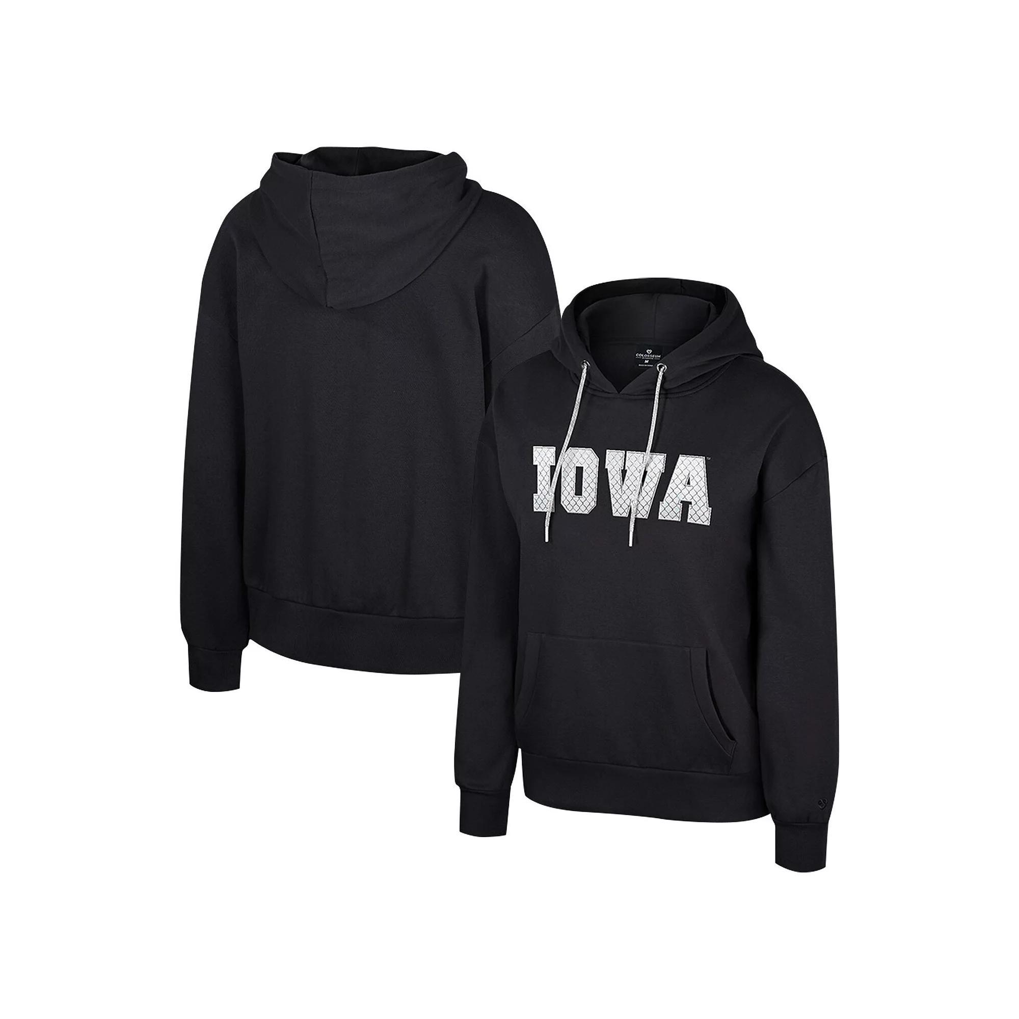 Women's Colosseum Black Iowa Hawkeyes Reflection Rhinestone Drawcord Pullover Hoodie, Size: Small Product Image