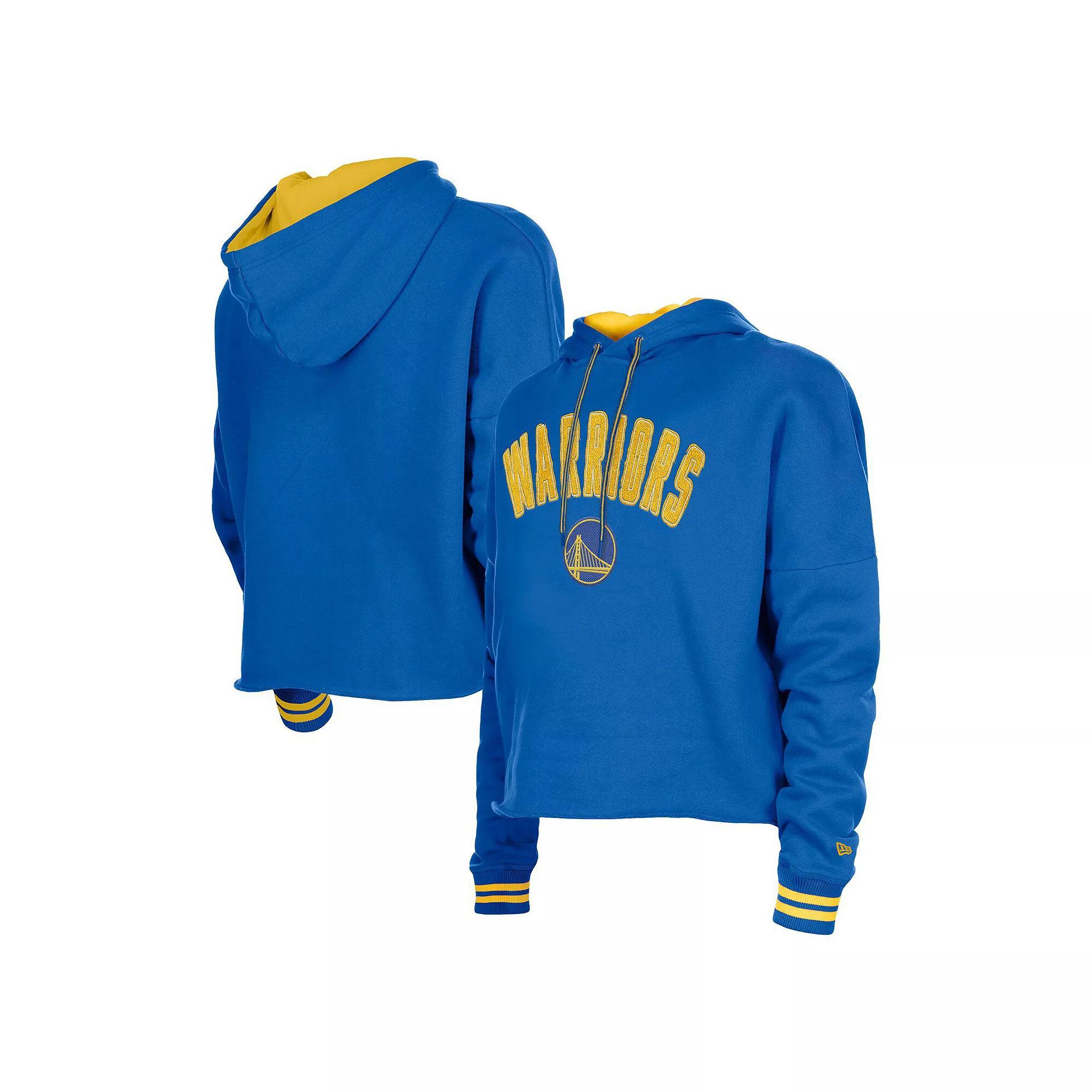 Women's New Era  Royal Golden State Warriors Boxy Raw Edge Pullover Hoodie, Size: 2XL, Blue Product Image
