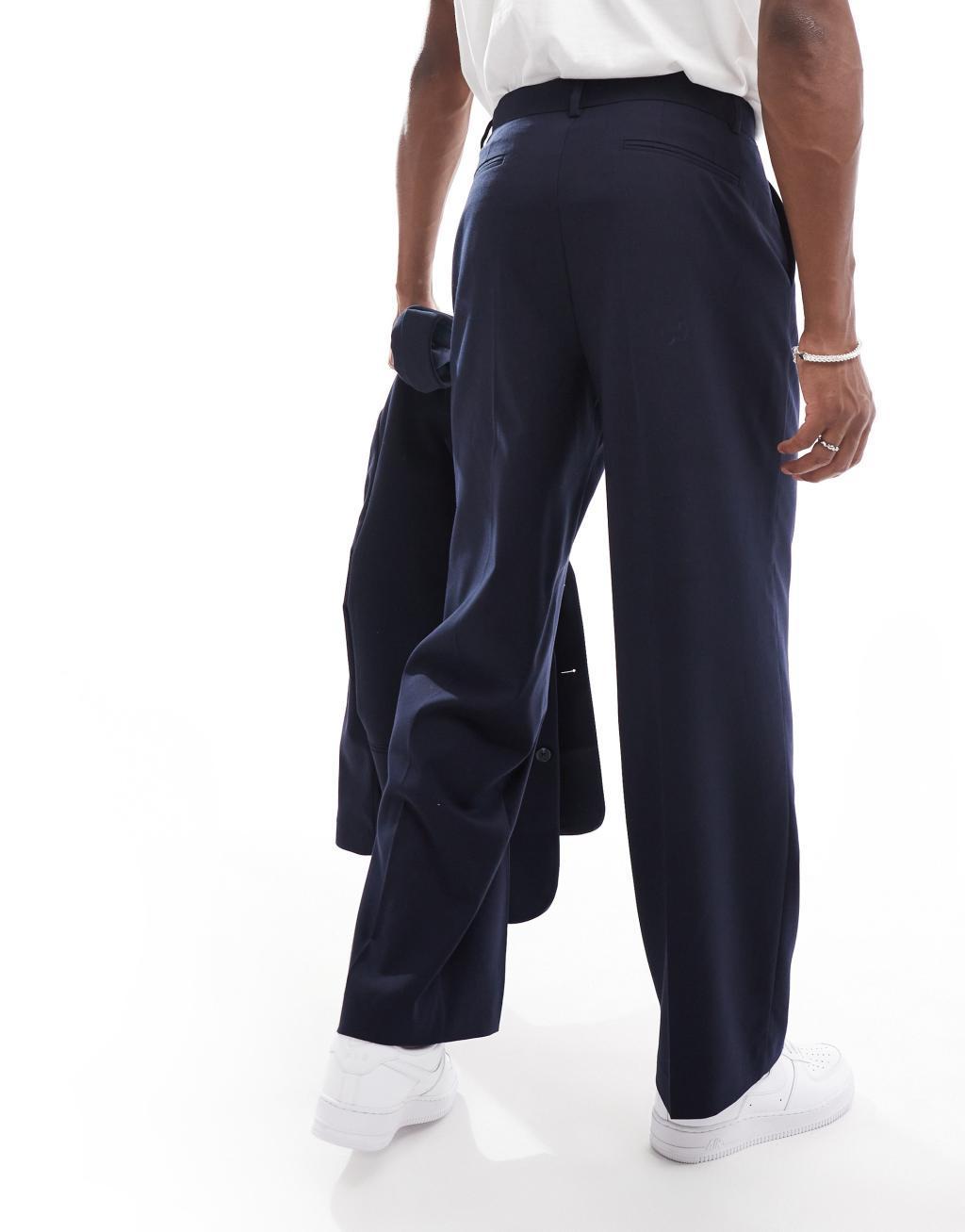 ASOS DESIGN wide leg pleat front suit pants in navy Product Image