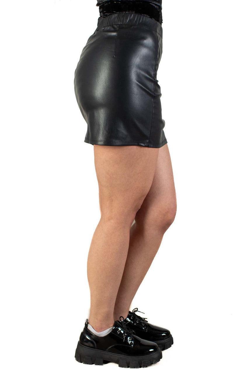 Black Pleather Side Slit Skirt Product Image