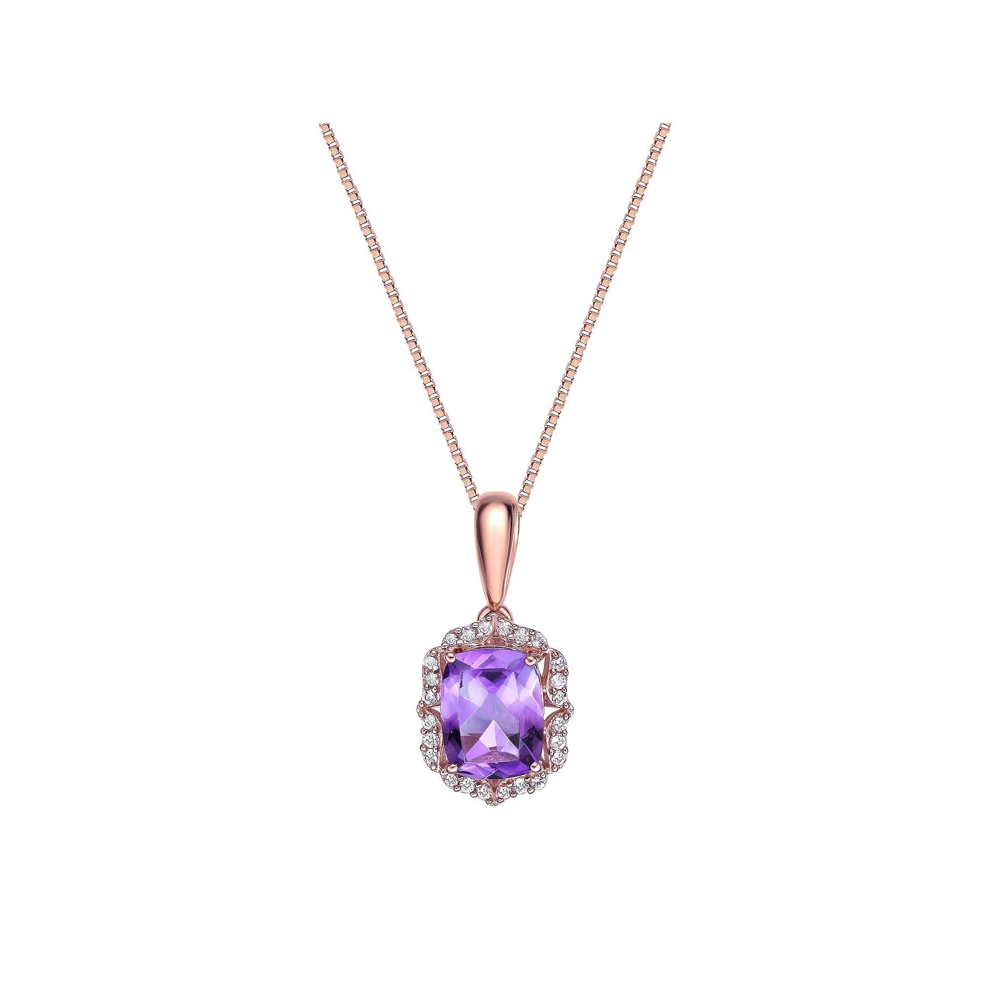 Gemminded 2 Micron 18k Rose Gold Plated Sterling Silver Amethyst & White Topaz Pendant, Women's, Size: 18", Pink Tone Product Image