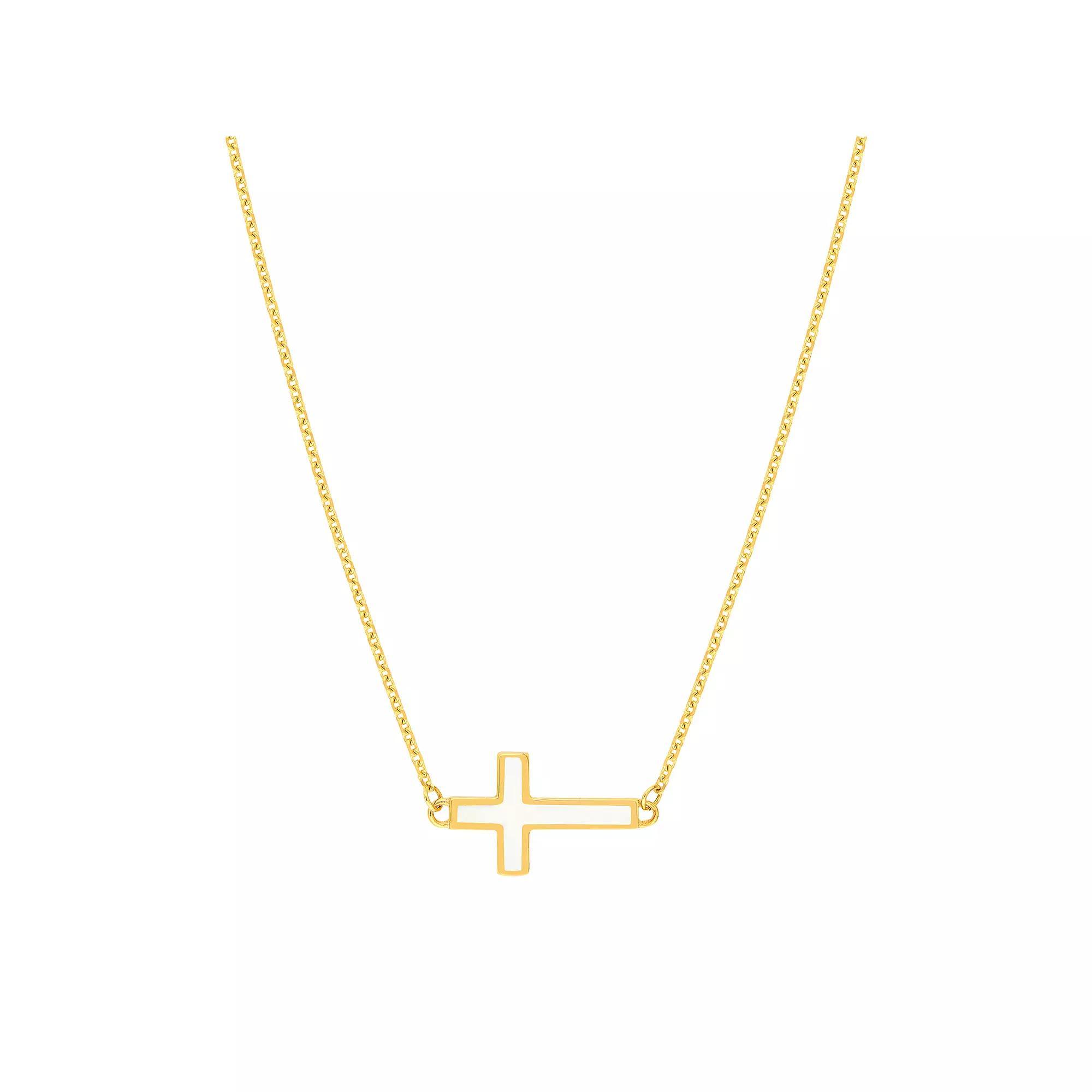Color Romance 14k Gold Enamel Sideways Cross Necklace, Women's, Size: 18", Blue Product Image