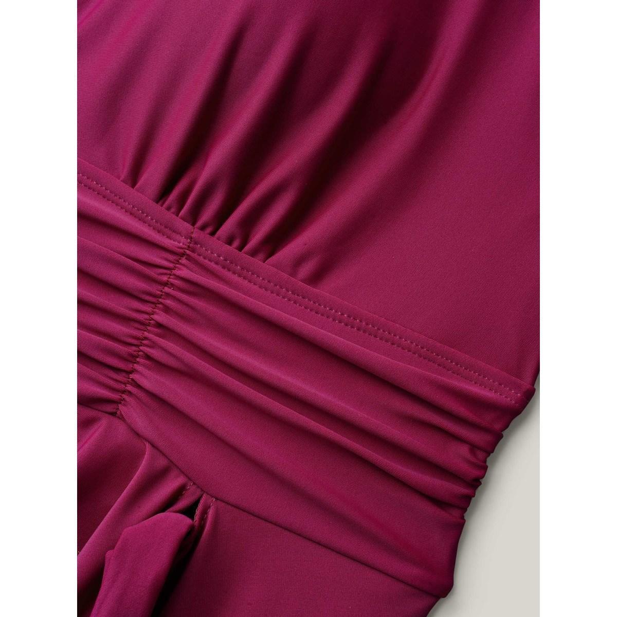 Plus Size Ruched Side-Tie Adjustable Swim Dress Women's Swimwear RedViolet Beach Bodycon U-neck High stretch Curve Swim Dresses BloomChic 12/L Product Image