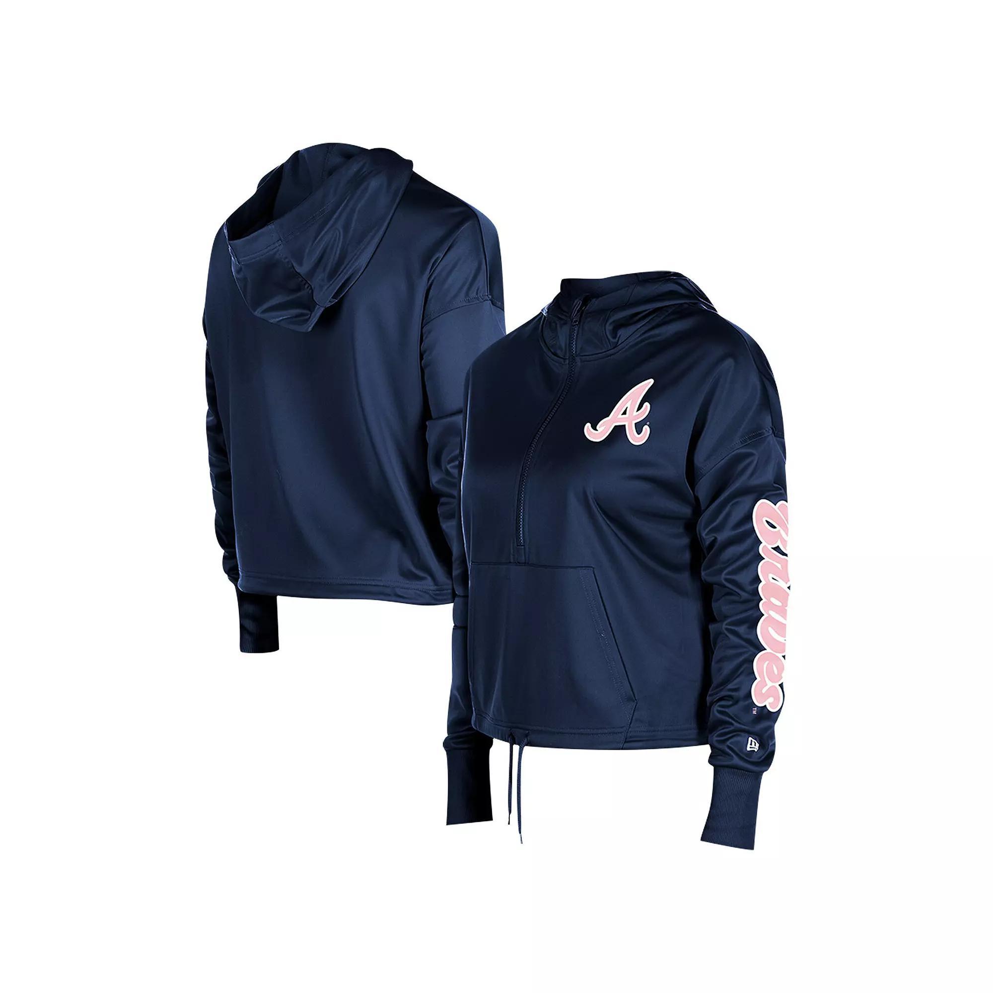 Women's New Era Navy Atlanta Braves Half-Zip Hoodie, Size: Medium, Blue Product Image