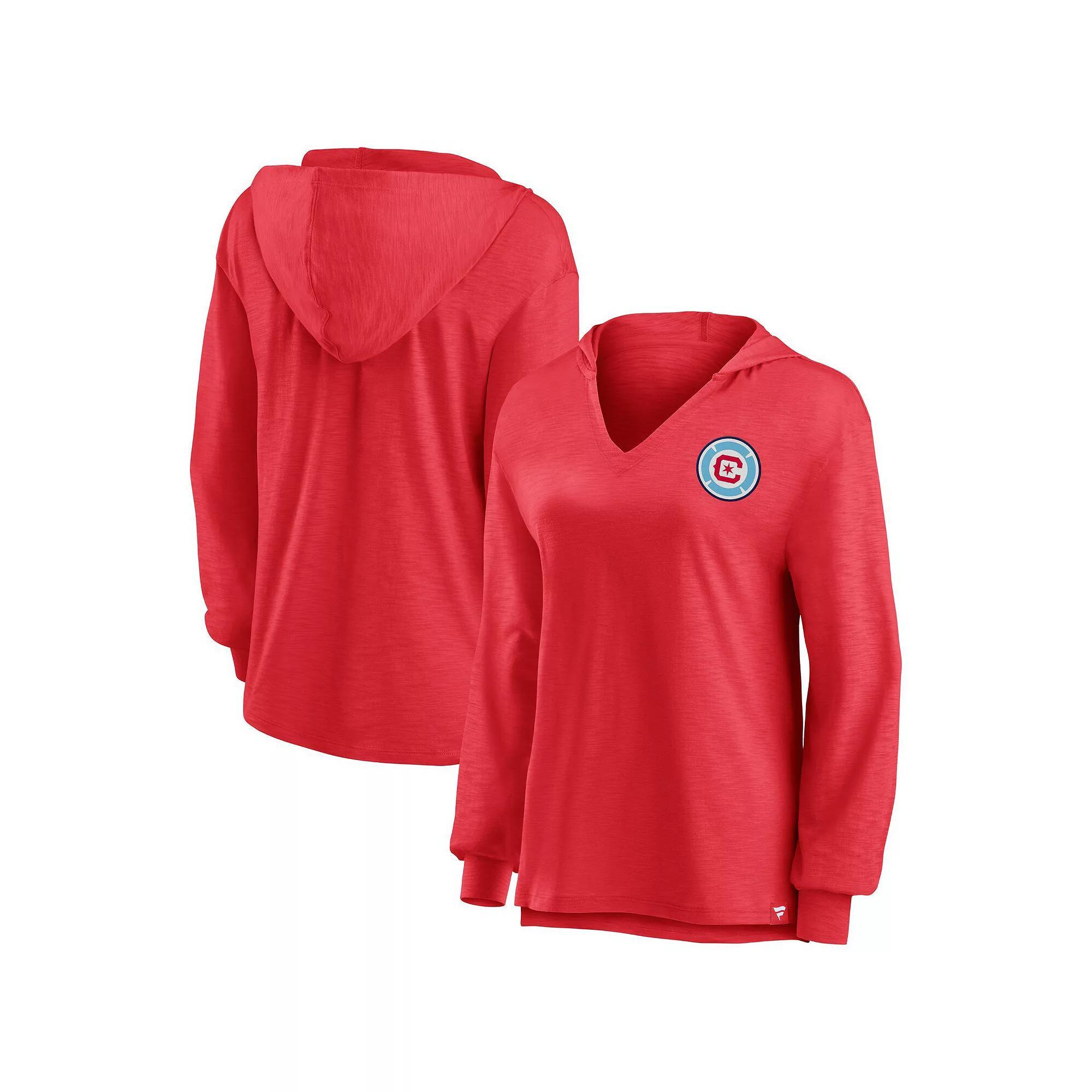 Womens Fanatics Branded Red Chicago Fire Iconic Slub Lightweight V-Neck Pullover Hoodie Product Image