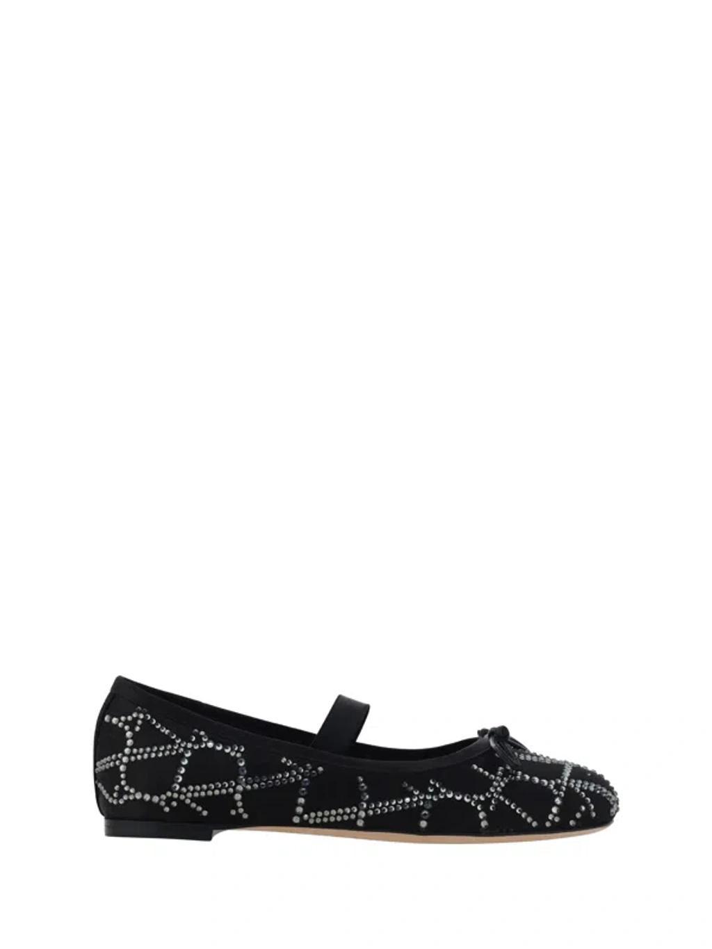 VALENTINO GARAVANI Crystal Studded Bow Ballerina Flats In Black Product Image