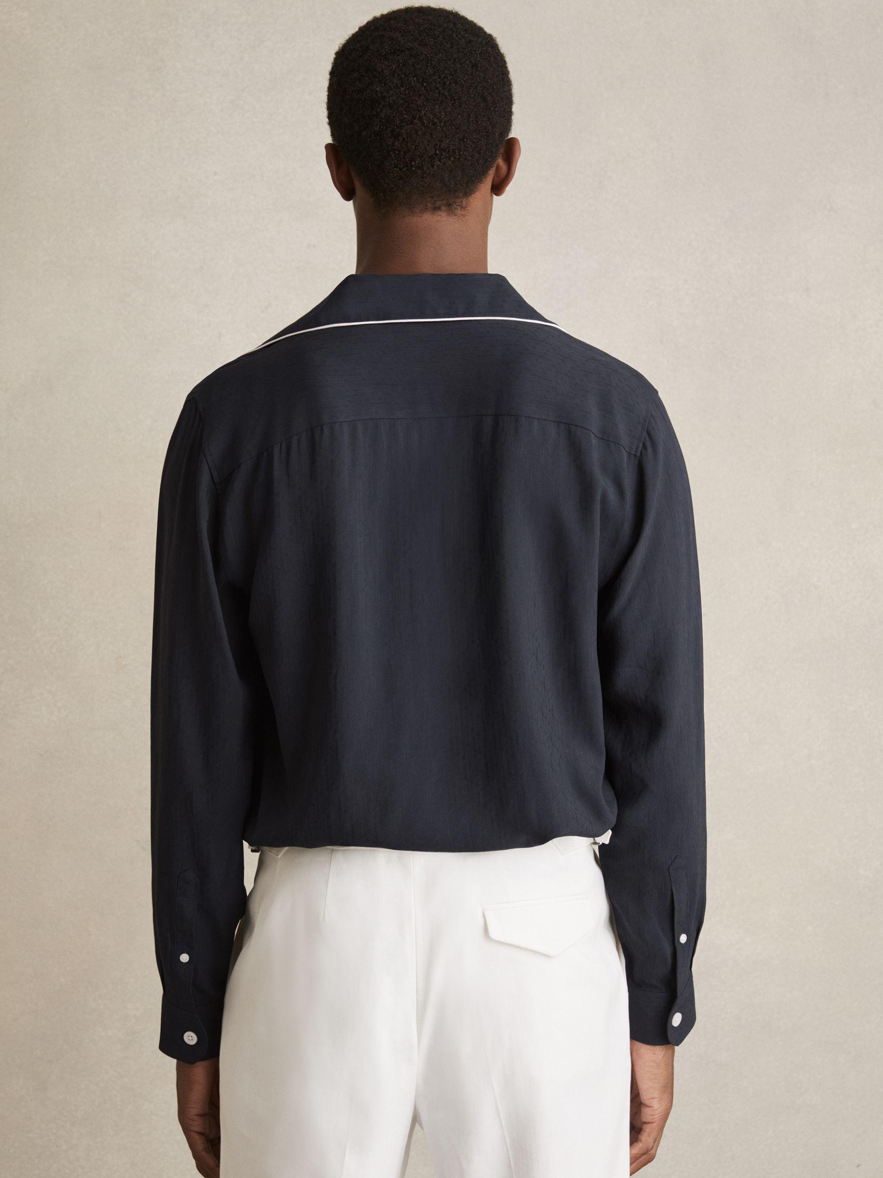 Cuban Collar Shirt with Piping Detail Shirt in Navy Product Image