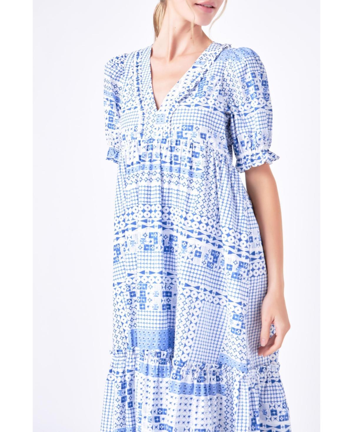 English Factory Geometric Print Tiered Midi Dress Women's Dress Product Image