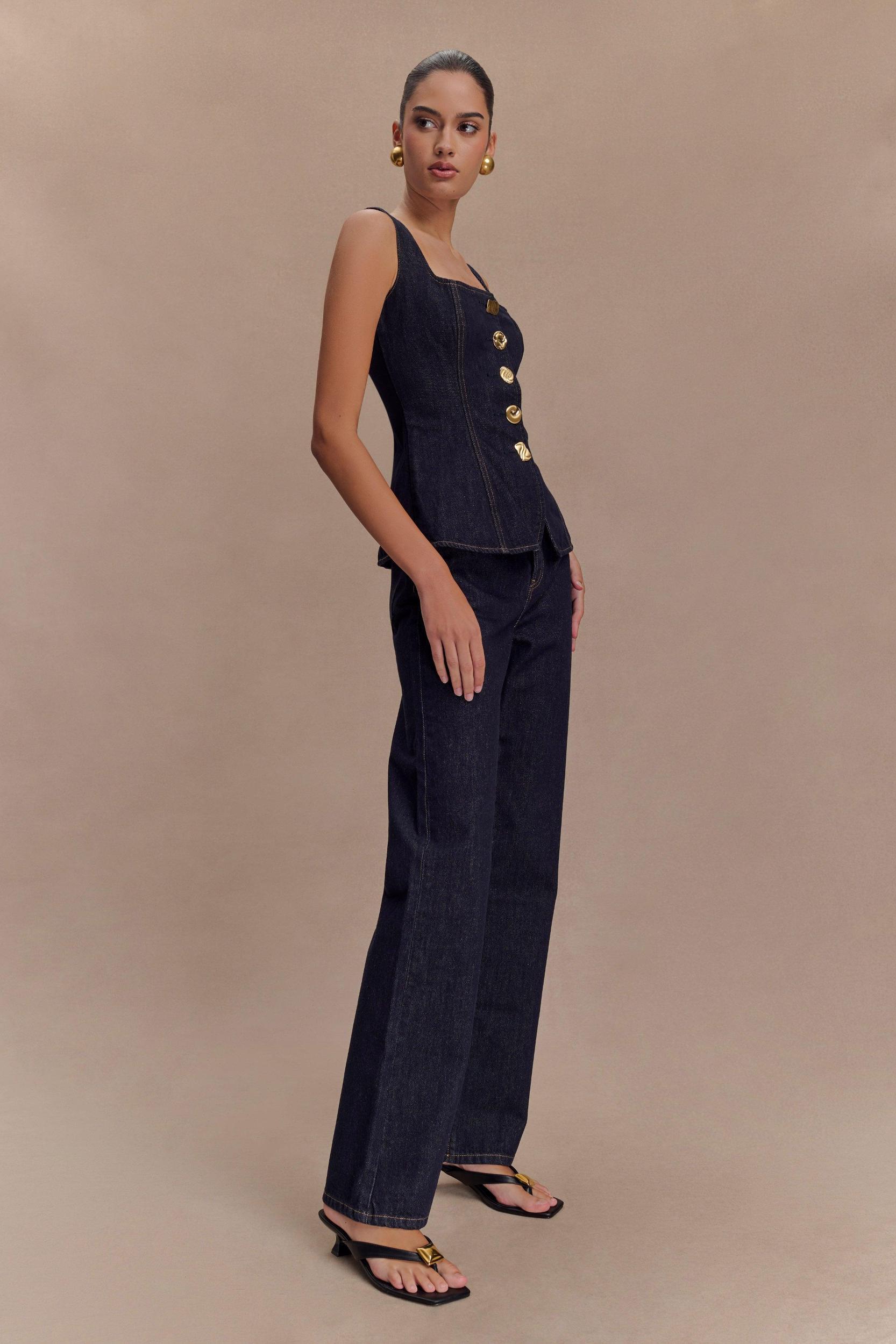 Janine High Waisted Straight Leg Jeans - Washed Indigo Blue Product Image