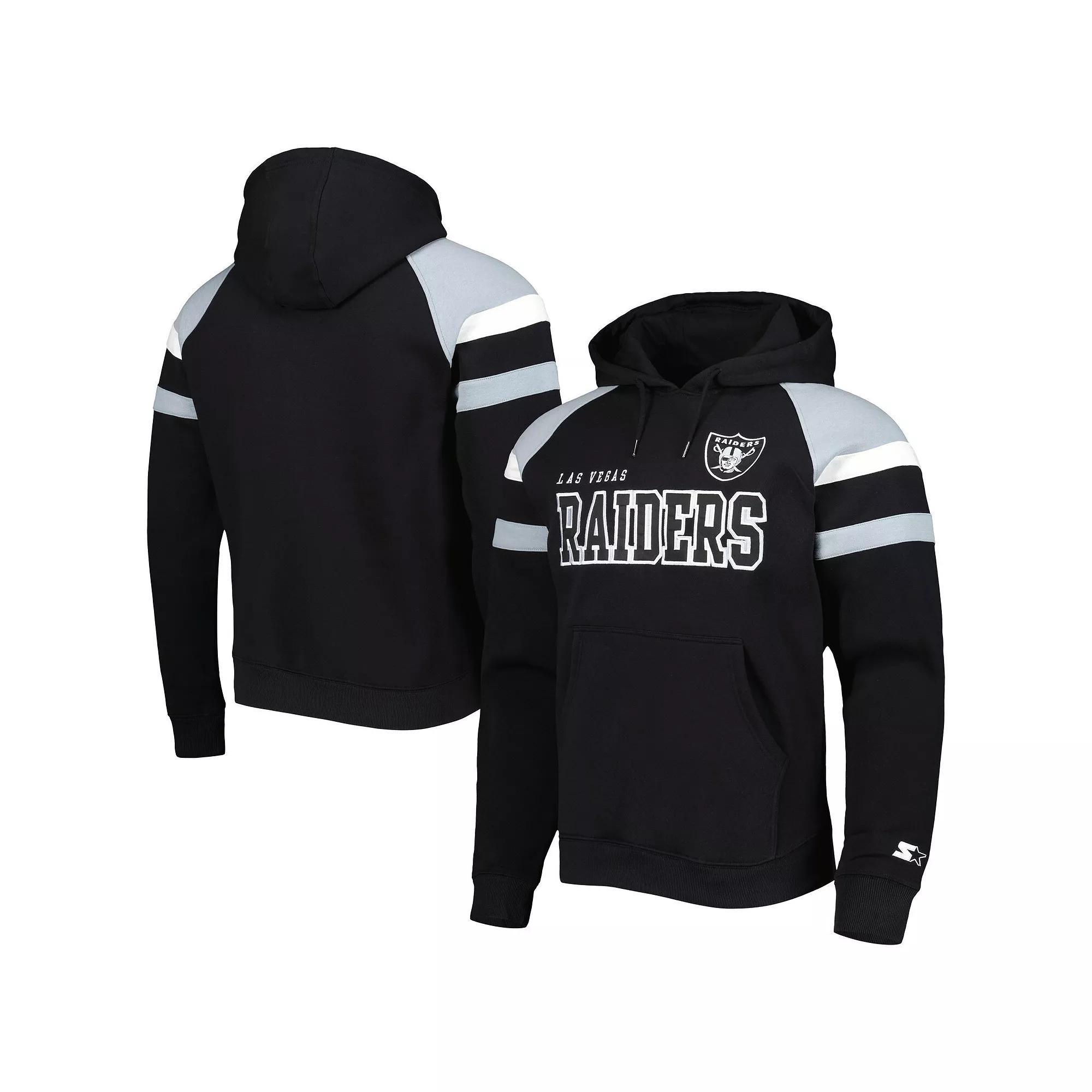 Men's Starter Black Las Vegas Raiders Draft Fleece Raglan Pullover Hoodie, Size: Small, Lvr Black Product Image