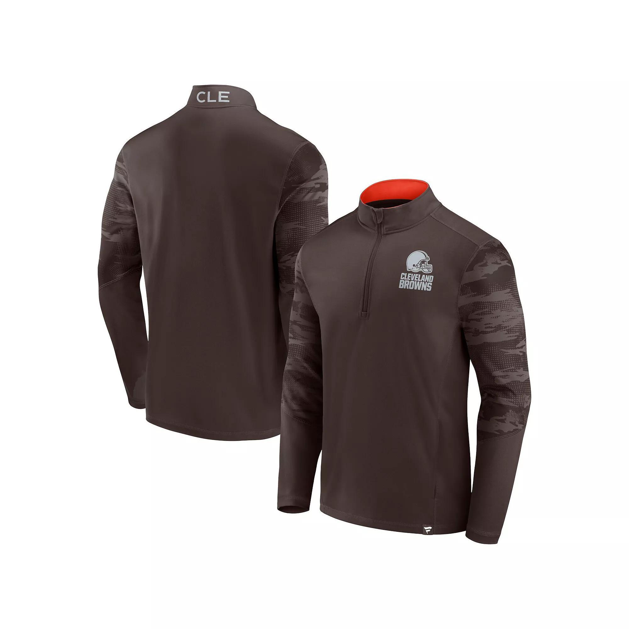 Men's Fanatics Branded Brown Cleveland Browns Ringer Quarter-Zip Jacket, Size: 5XL Product Image