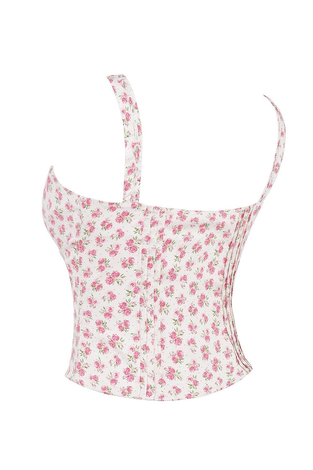 Chicca White Rosebud Print Top Product Image