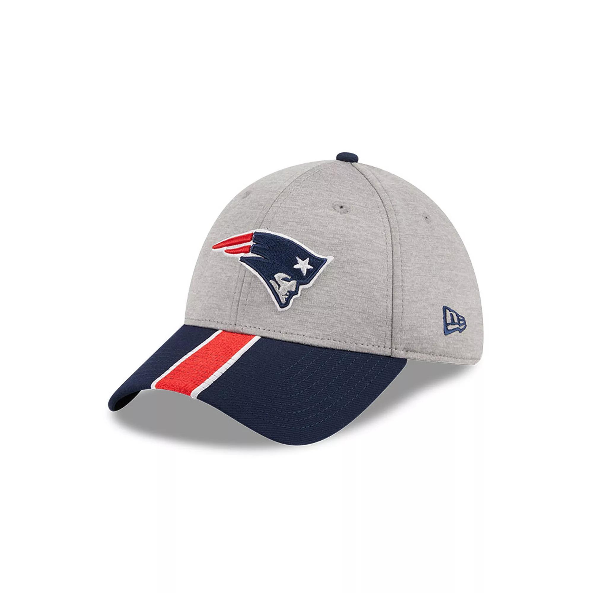 Men's New Era Heather Gray/Navy New England Patriots Striped 39THIRTY Flex Hat, Size: Medium/Large, Grey Product Image