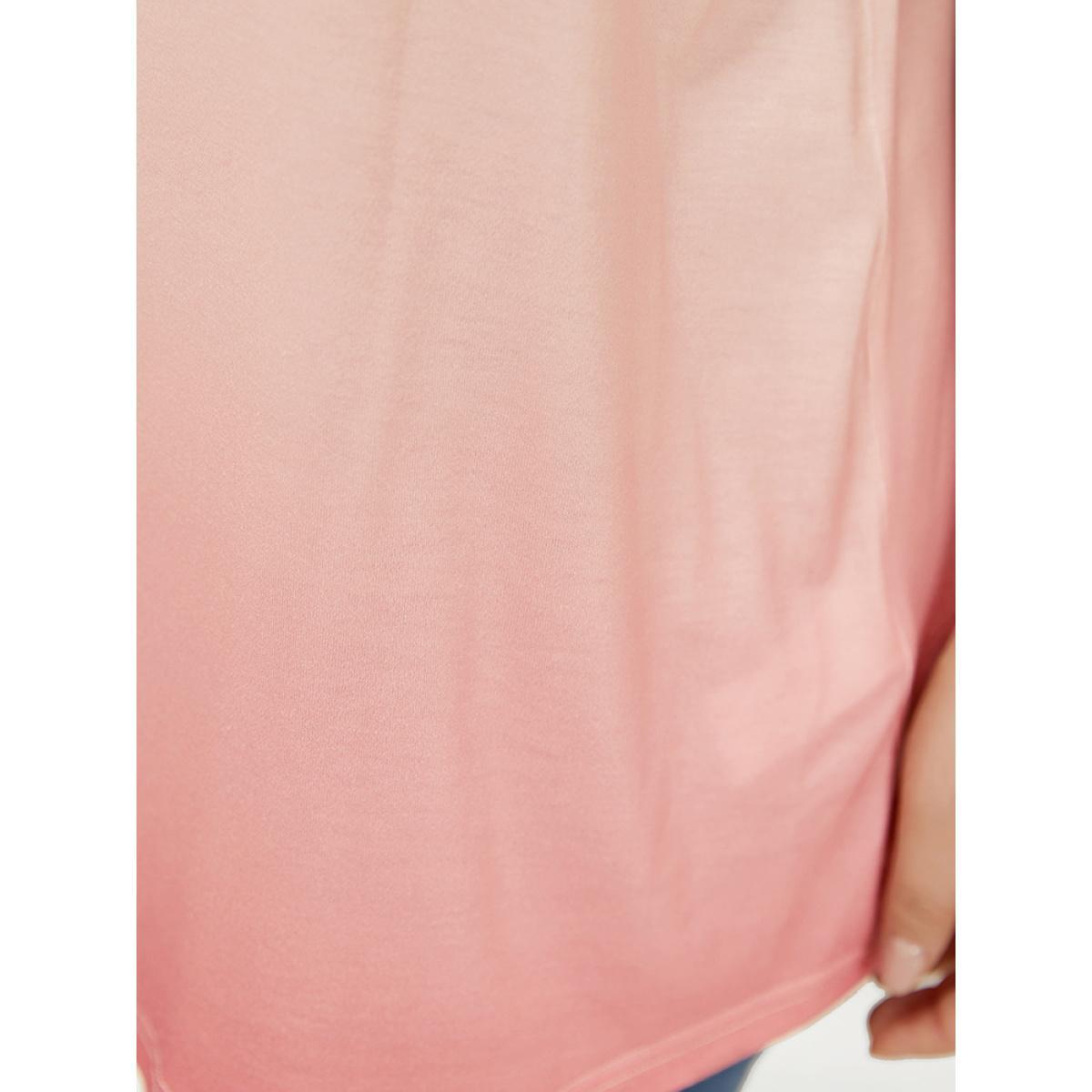 Plus Size Ombre Print Ruffle Sleeve Contrast Lace T-shirt OrangeRed Women Elegant Lace Ombre Square Neck Dailywear T-shirts BloomChic 26/4X Product Image