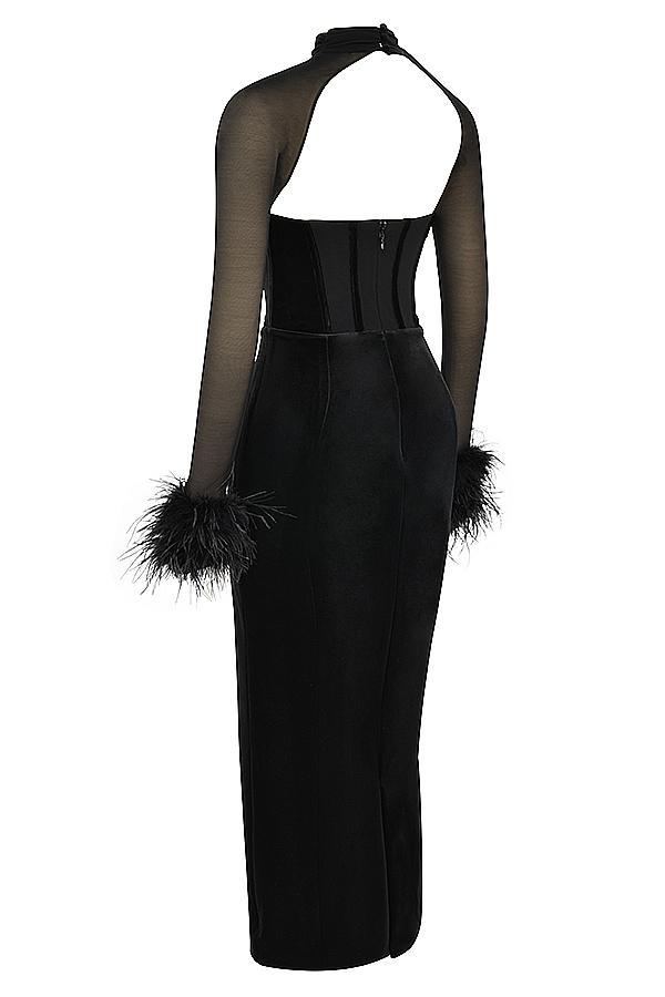 Thalia  black velvet corset maxi dress Product Image