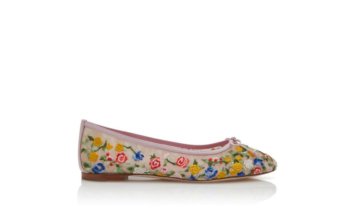 VERDINO Multicoloured Mesh Floral Embroidered Ballerina Flats Product Image
