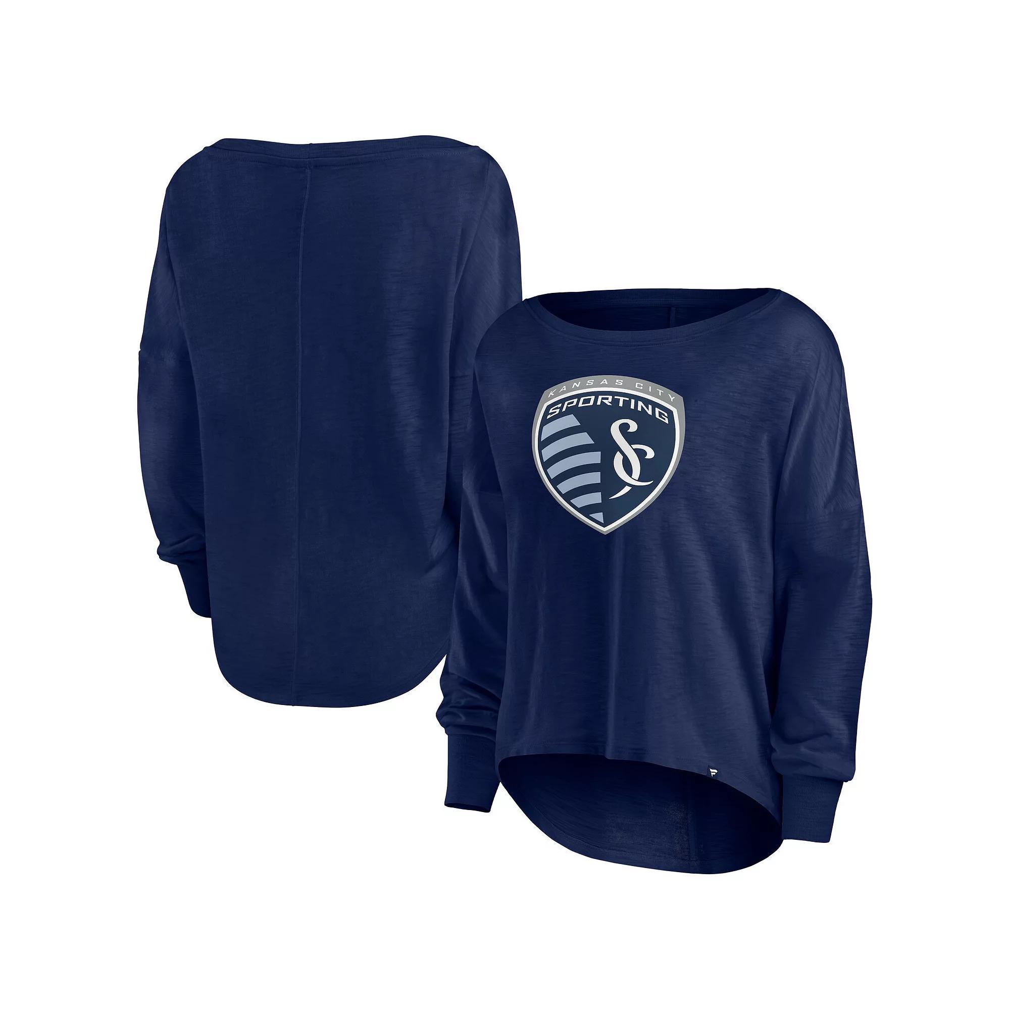 Women's Fanatics Navy Sporting Kansas City Corner Kick Long Sleeve Fashion T-Shirt, Size: Large, Blue Product Image
