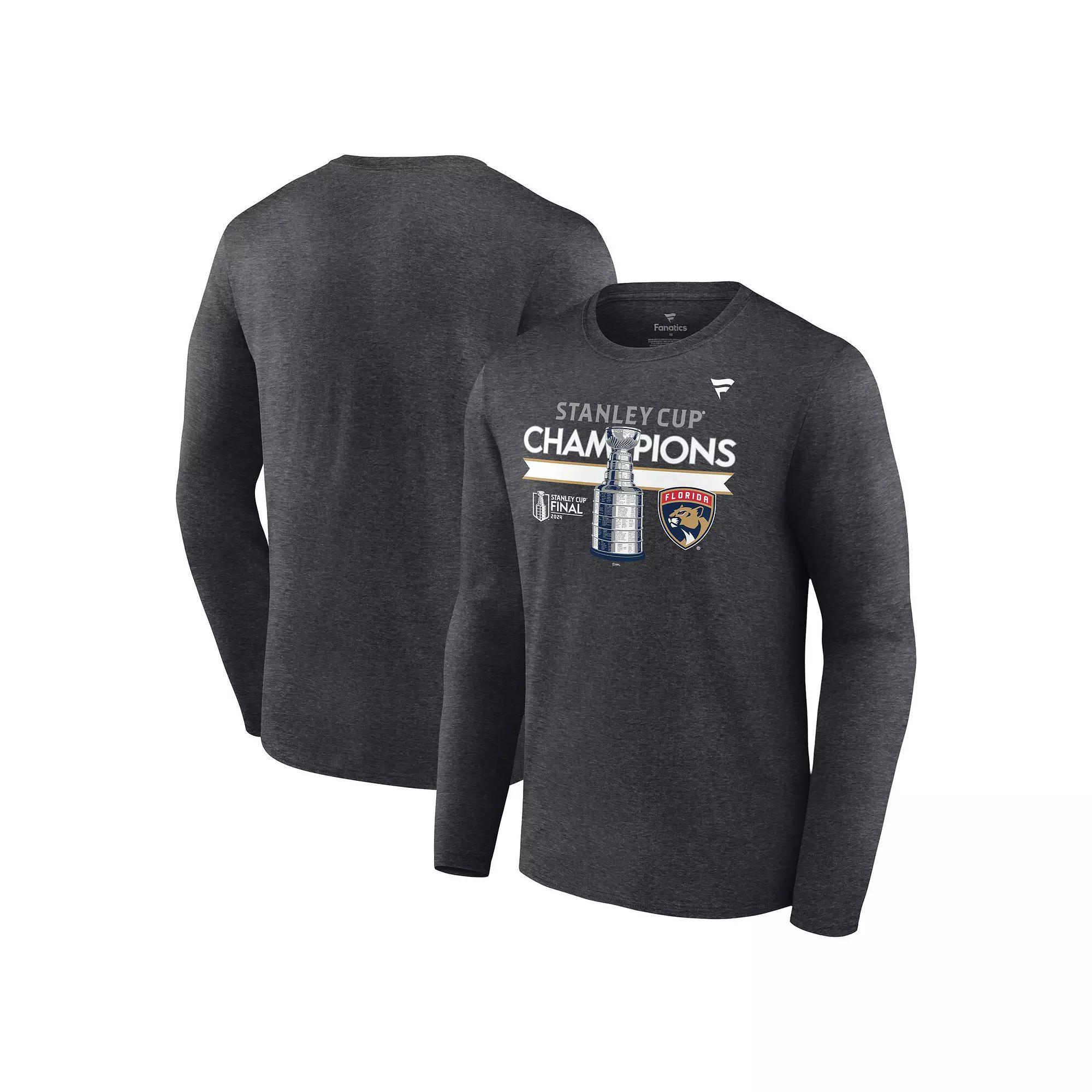 Mens Fanatics Heather Charcoal Florida Panthers 2024 Stanley Cup Champions Locker Room Long Sleeve T-Shirt Product Image