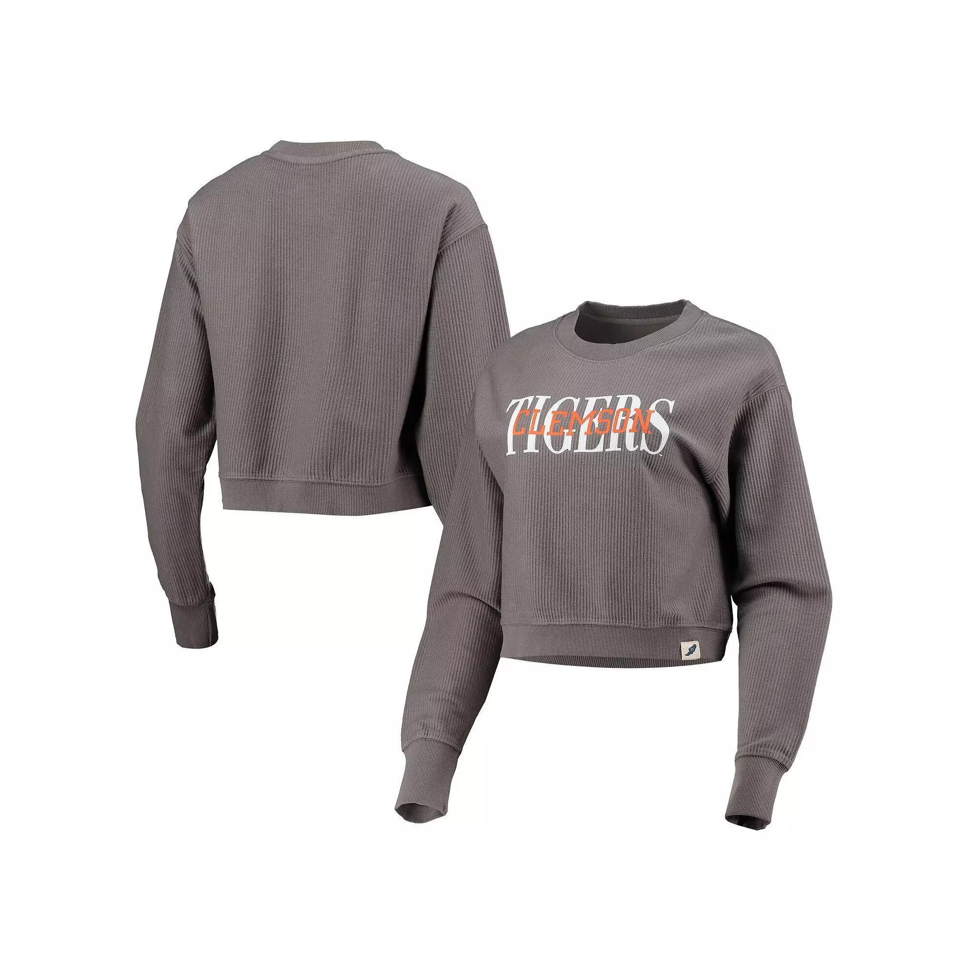 Women's League Collegiate Wear Graphite Clemson Tigers Classic Corded Timber Crop Pullover Sweatshirt, Size: XL, Dark G Product Image