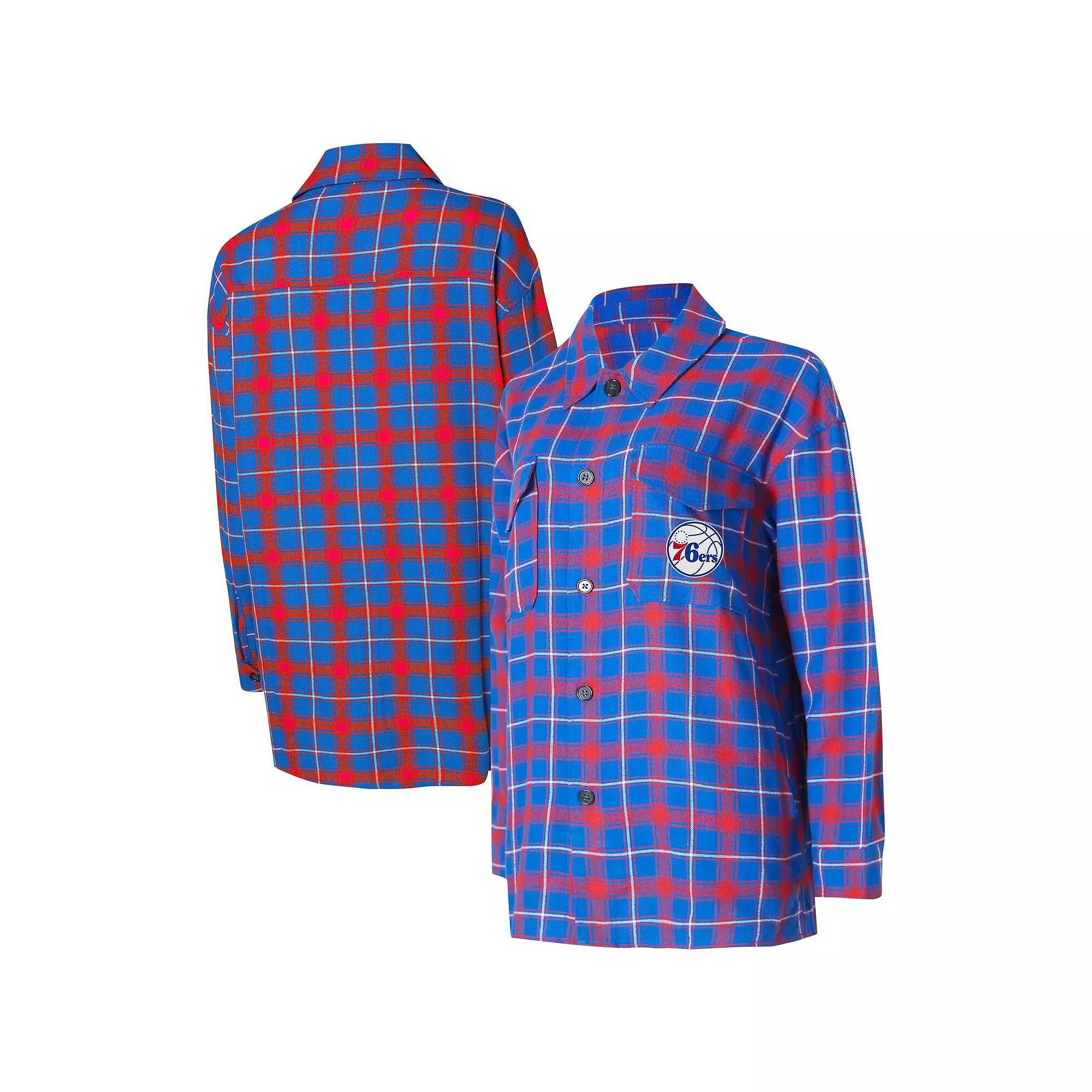 Women's College Concepts Royal/Red Philadelphia 76ers Boyfriend Button-Up Nightshirt, Size: Medium, 76r Blue Product Image