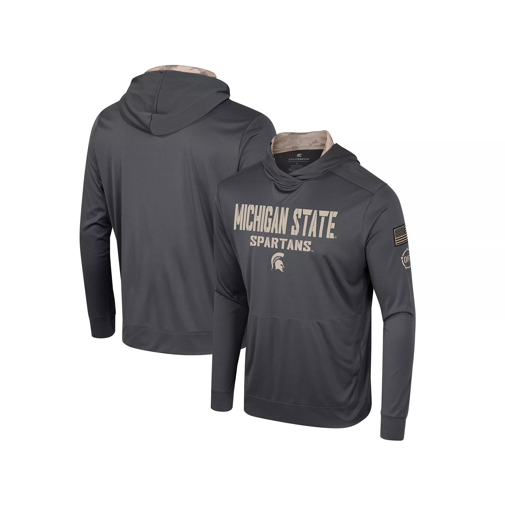 Men's Colosseum Charcoal Michigan State Spartans OHT Military Appreciation Long Sleeve Hoodie T-Shirt, Size: Medium Product Image