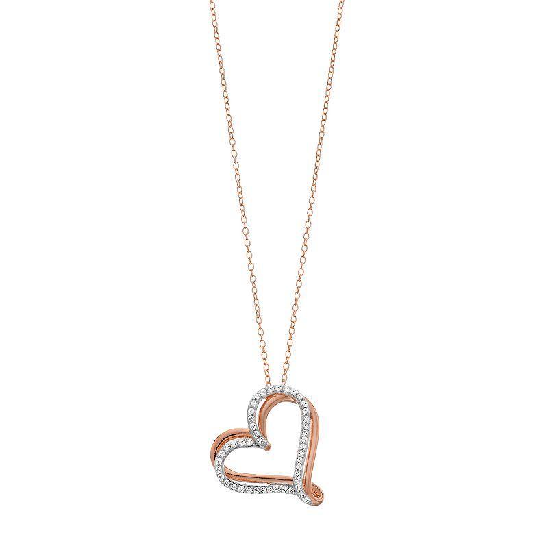1/4 Carat T.W. Diamond Tilted Heart Pendant Necklace, Women's, Size: 18", Pink Tone Product Image