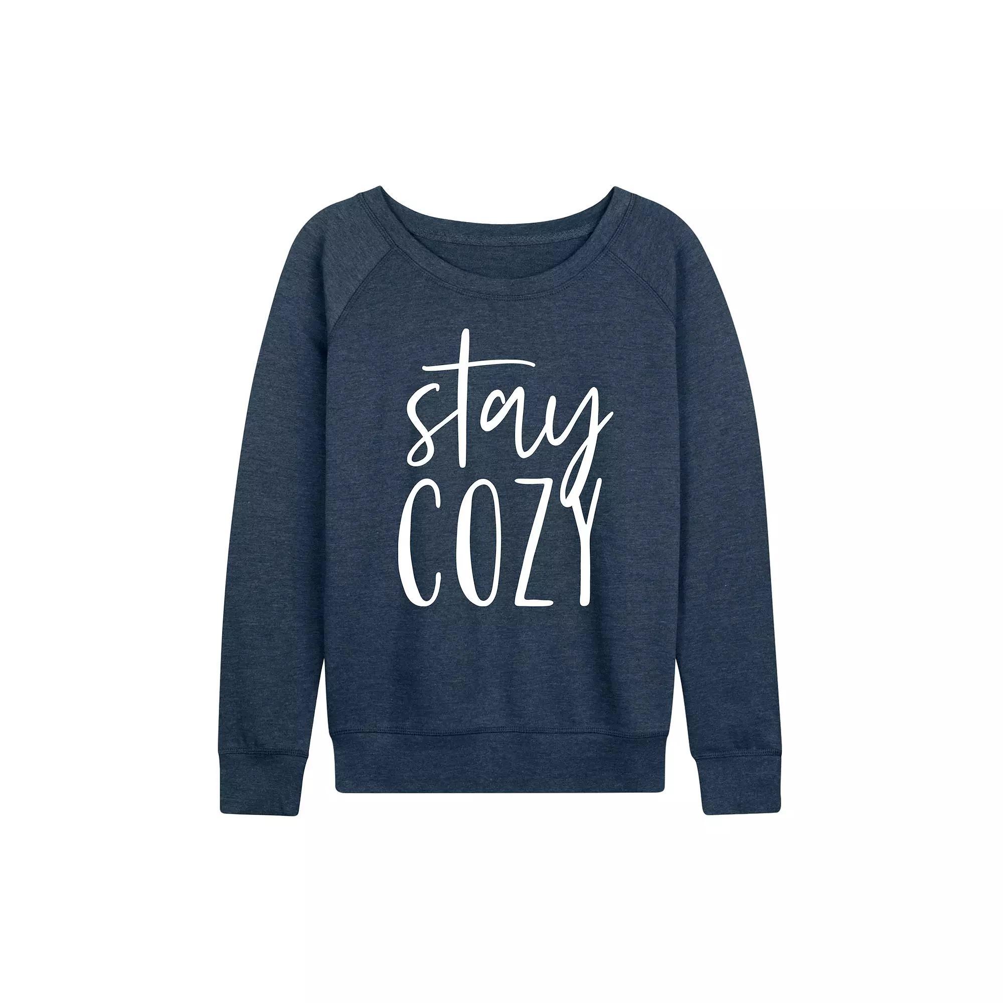 Womens Stay Cozy French Terry Long Sleeve Tee, Girls Grey Blue Product Image