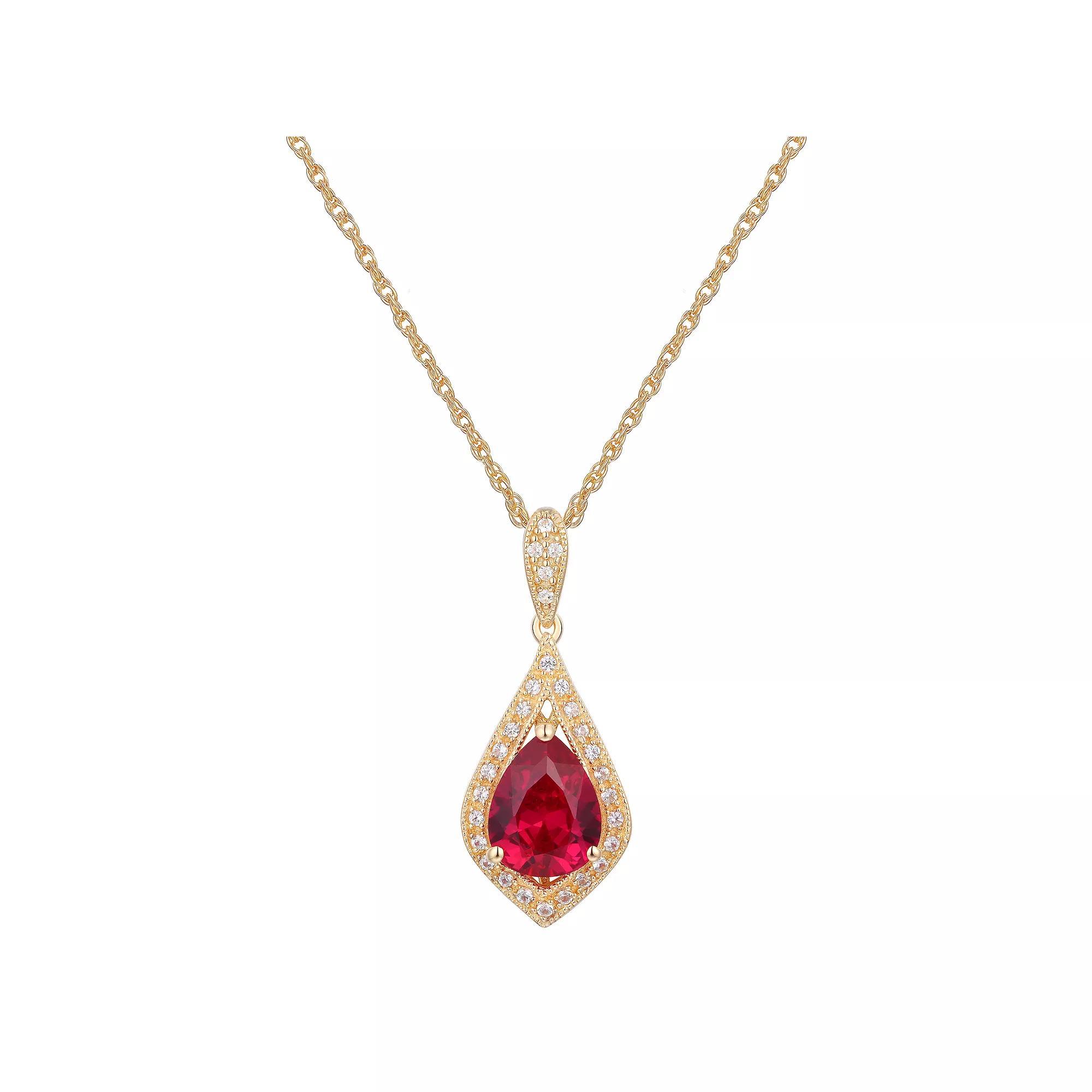 14k Gold Over Sterling Silver Gemstone With Lab-Created White Sapphire Accents Pendant Necklace, Women's, Size: 18", Created Red Product Image