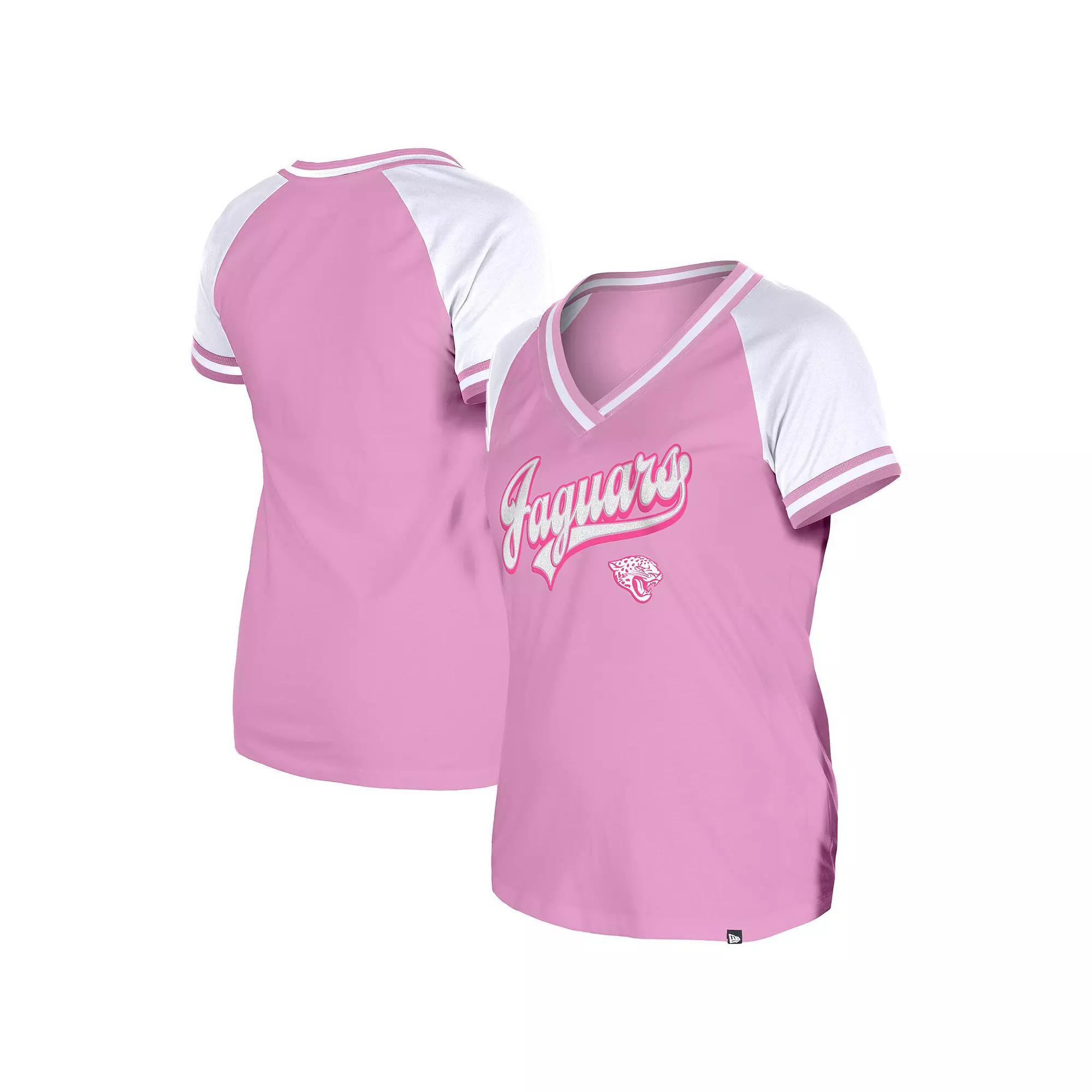 Women's New Era Pink Jacksonville Jaguars Color Multiplier V-Neck T-Shirt, Size: 2XL Product Image