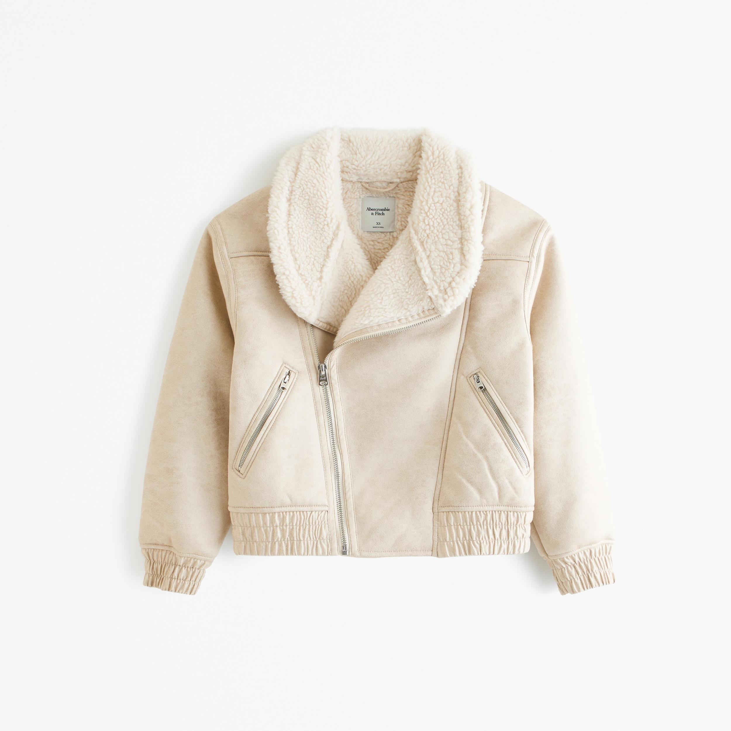 Vegan Suede Sherpa-Lined Bomber Jacket Product Image