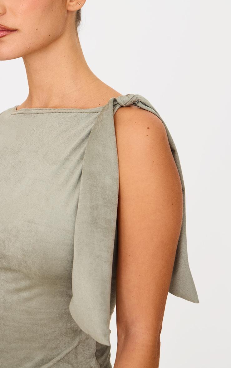 Khaki Faux Suede Tie Detail Long Top Product Image