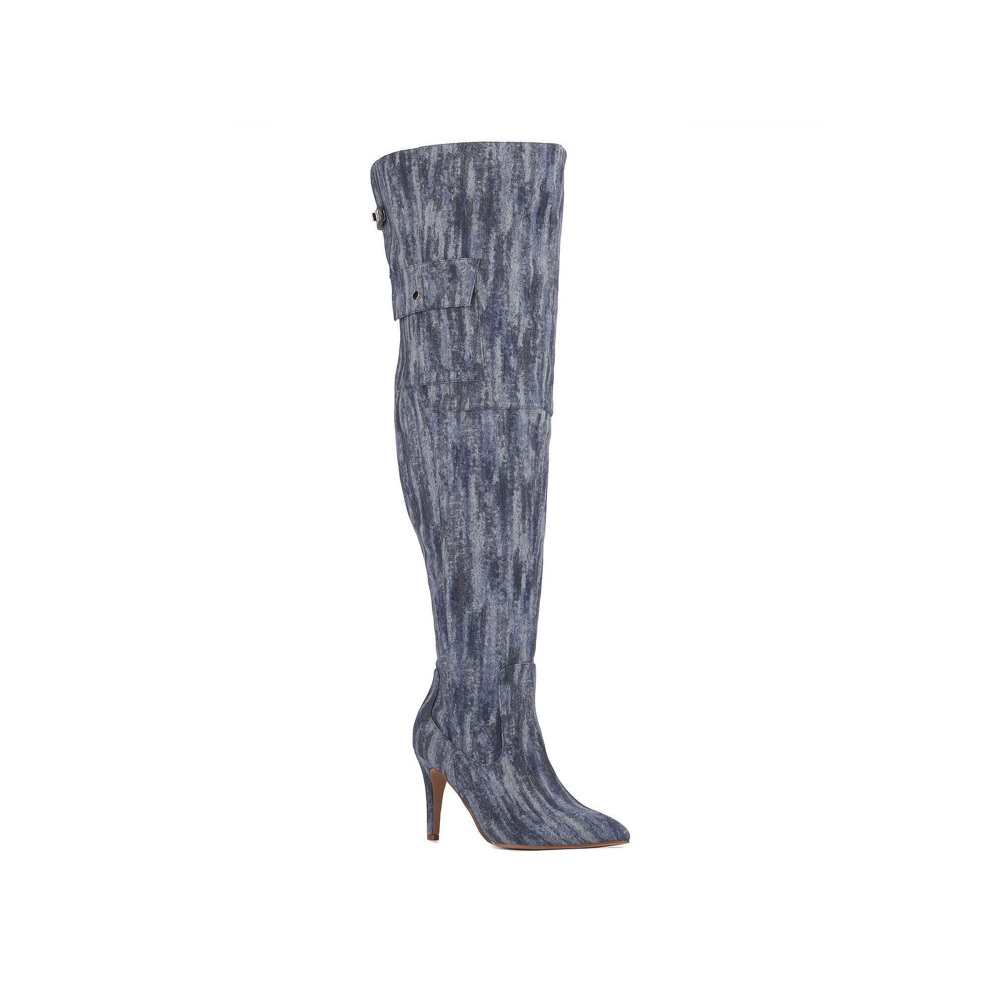 Women's Fashion to Figure Scarlet Thigh-High Wide Width Boots, Size: 7 Wide, Blue Blue Product Image