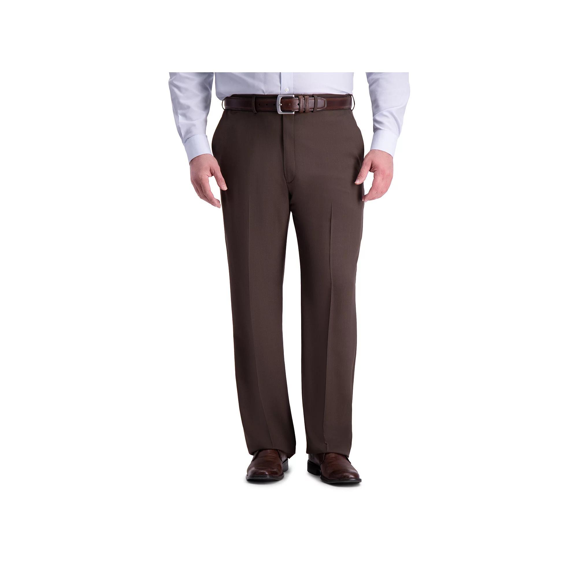 Big & Tall Haggar Premium Comfort Expandable-Waist Classic-Fit Stretch Flat-Front Dress Pants, Mens Dark Brown Product Image