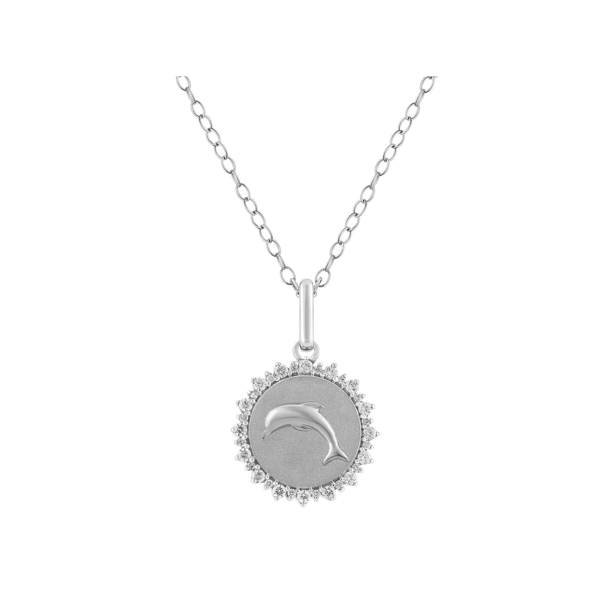 Royal Aura Sterling Silver 1/4 Carat T.W. Diamond Medallion Dolphin Pendant Necklace, Women's, Size: 18" Product Image
