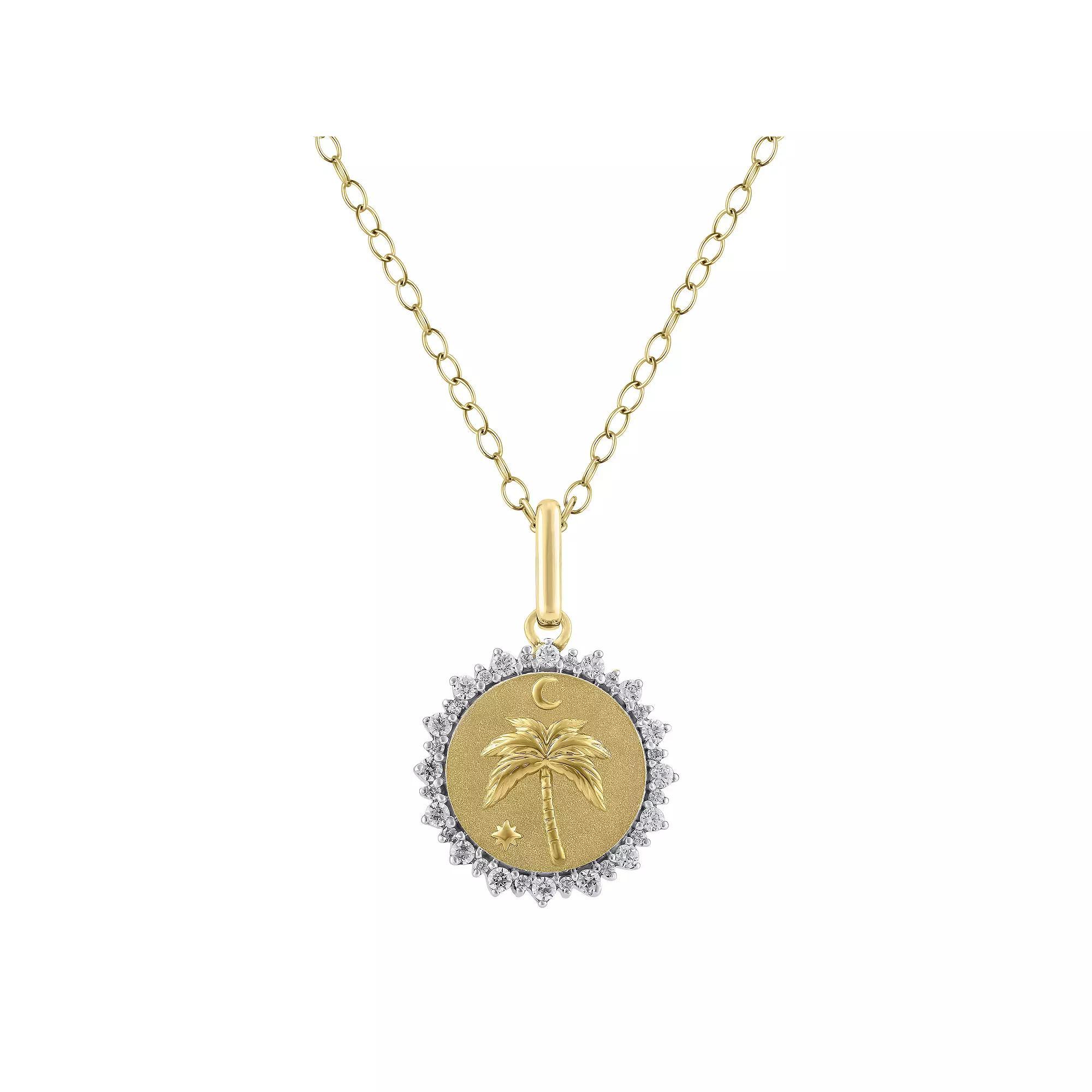 Royal Aura Sterling Silver 1/4 Carat T.W. Diamond Medallion Palm Tree Pendant Necklace, Women's, Size: 18", Gold Tone Product Image