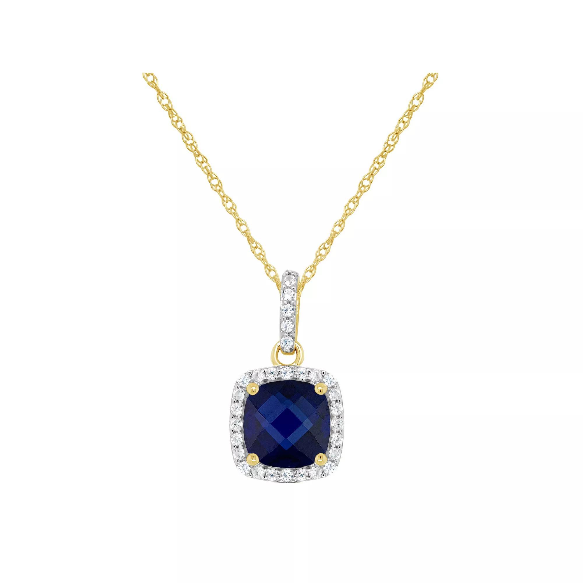 Celebration Gems 10K Yellow Gold 7mm Cushion Gemstone Pendant Necklace, Women's, Size: 18", Created Blue Blue Product Image