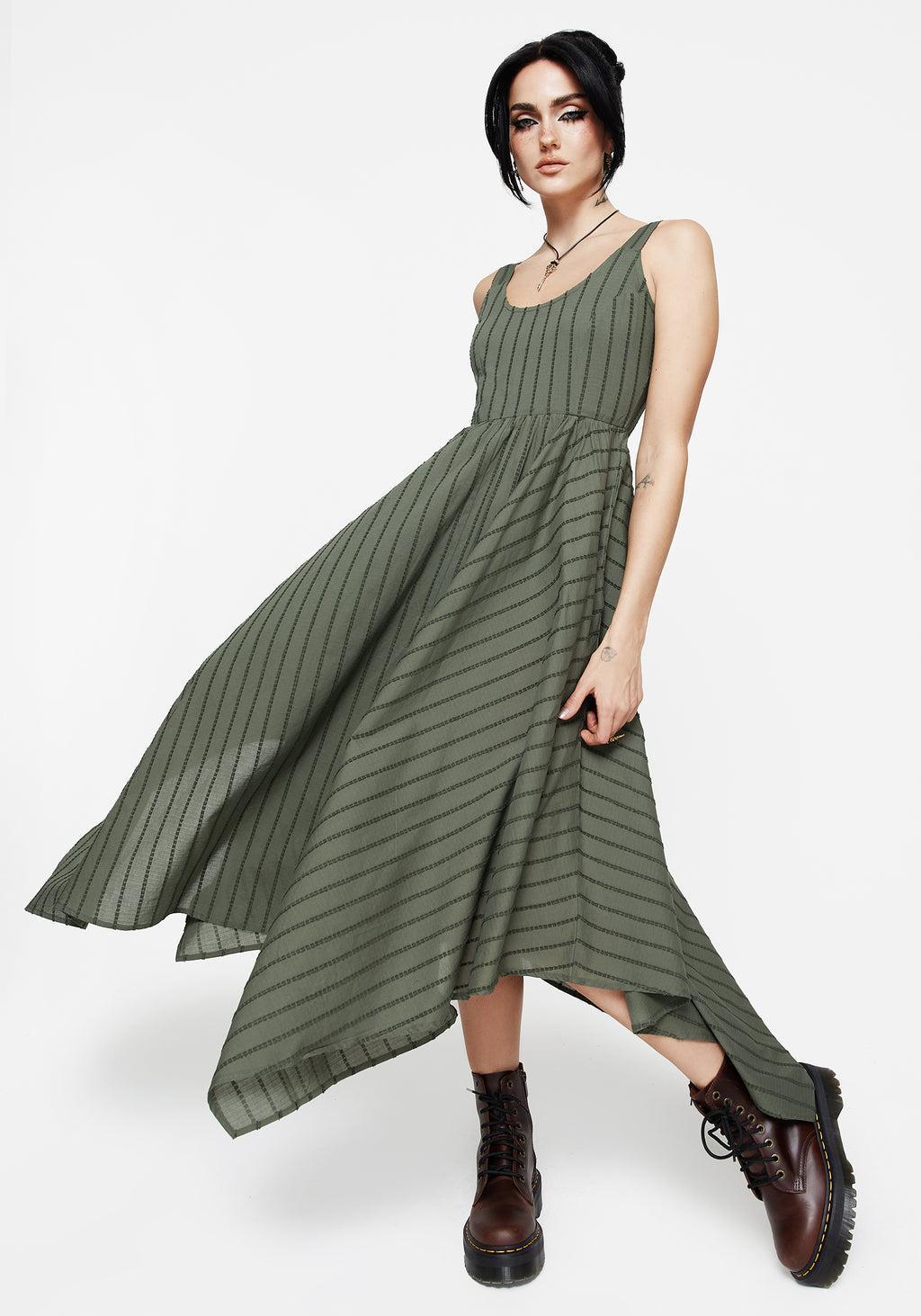 Blythe Cotton Handkerchief Hem Midaxi Dress - Green Product Image