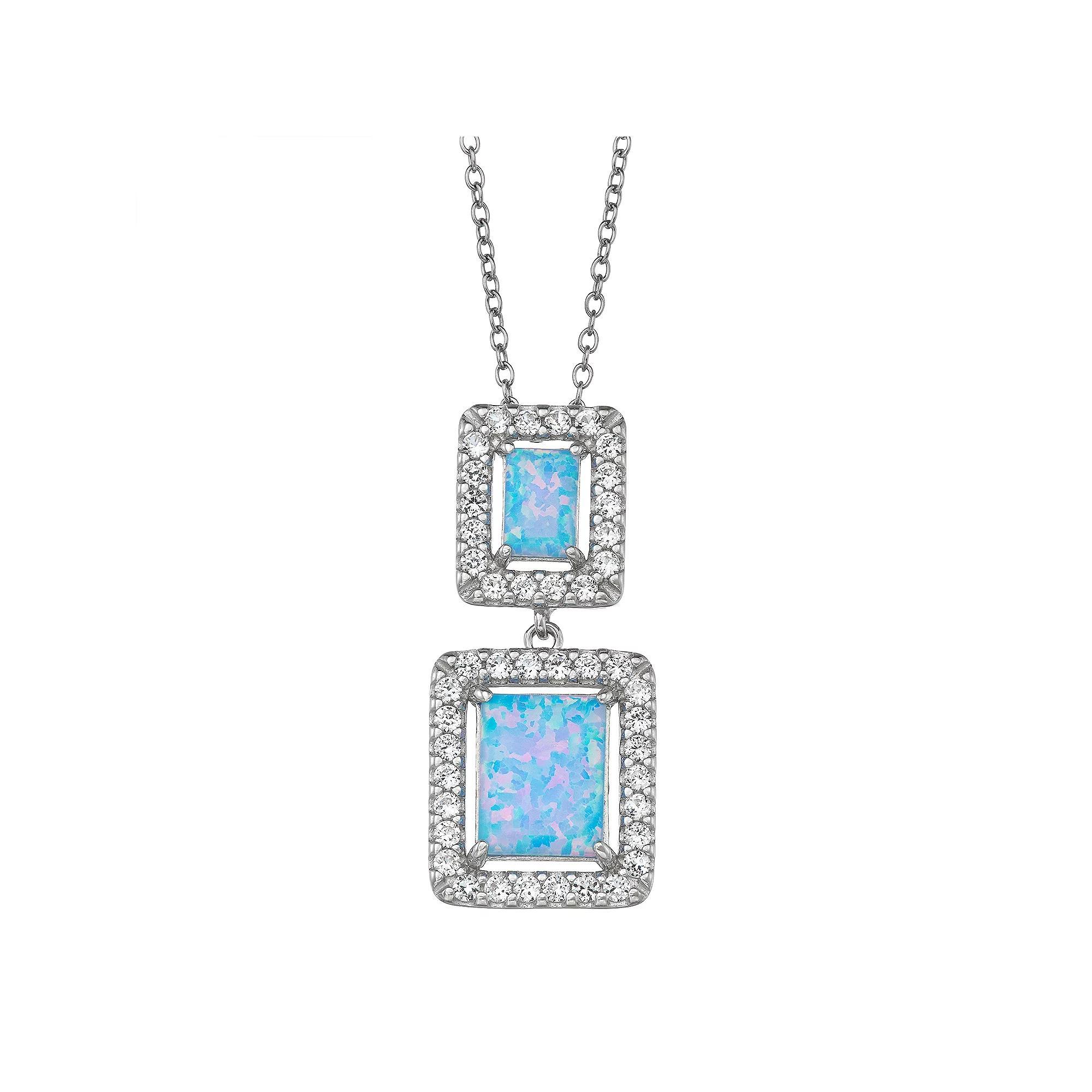 Sterling Silver Lab-Created Opal Square Cabochon Pendant Necklace, Women's, Size: 18" Product Image