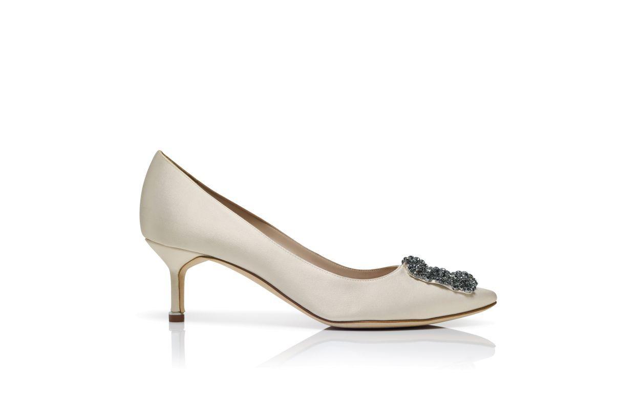 HANGISI 50 White Satin Jewel Buckle Pumps Product Image