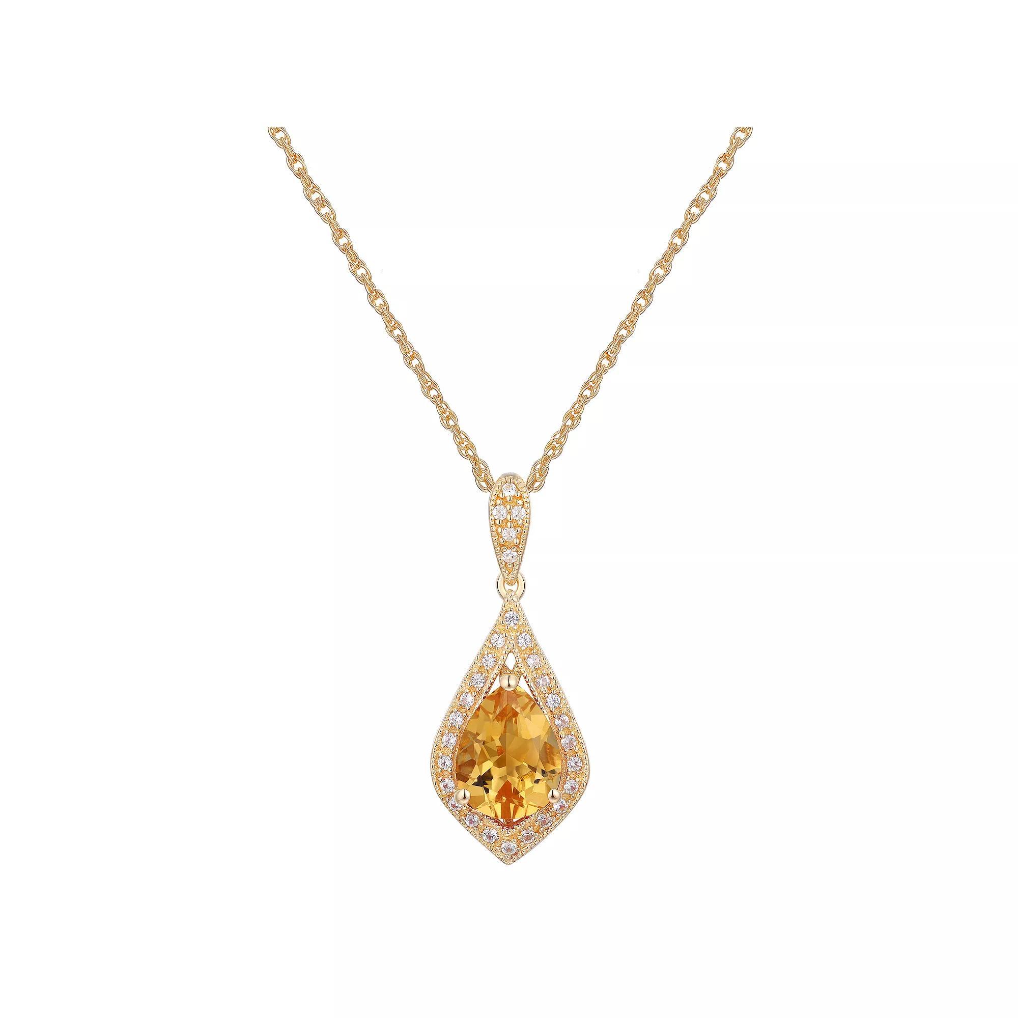 14k Gold Over Sterling Silver Gemstone With Lab-Created White Sapphire Accents Pendant Necklace, Women's, Size: 18", Genuine Citrine Product Image