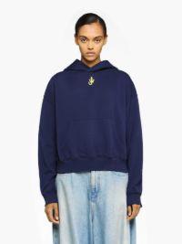 CROPPED HOODIE WITH ANCHOR EMBROIDERY in blue | JW Anderson US  Product Image
