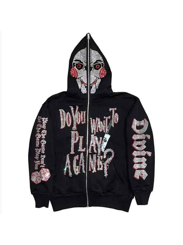 Men's Hip Pop Rhinestone Print Oversized Hoodie Product Image