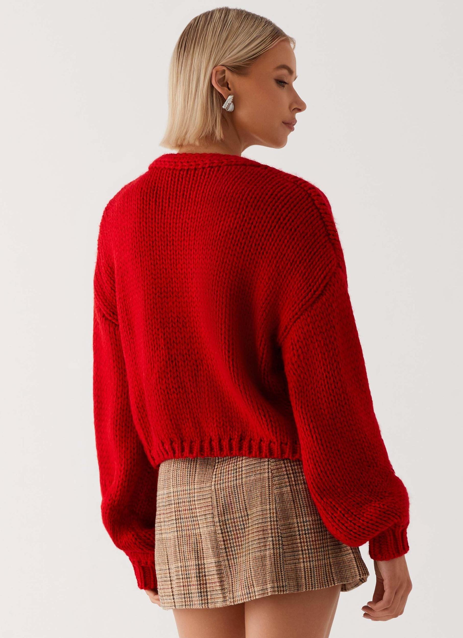 Jasleen Knit Cardigan - Red Product Image