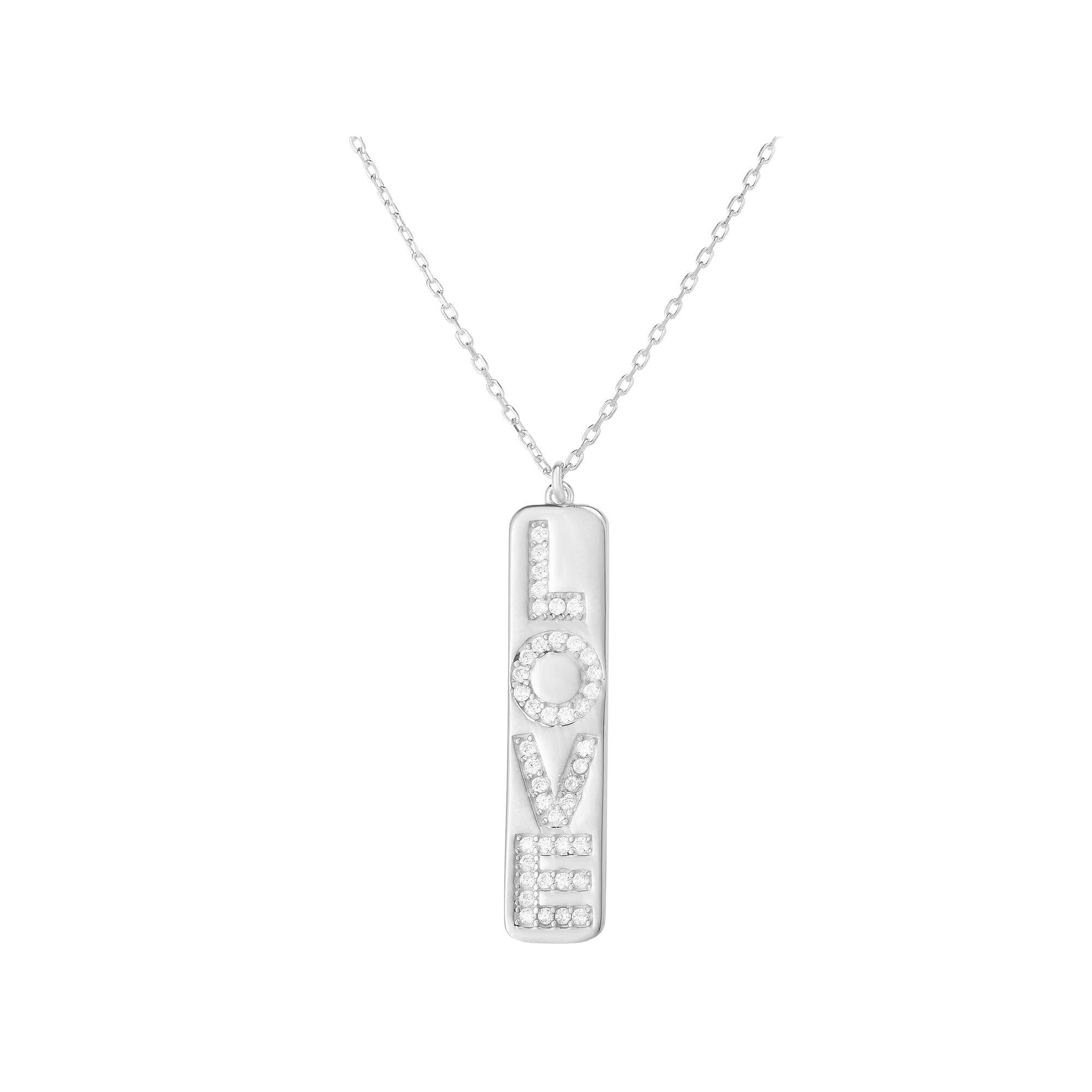 Sunkissed Sterling 14k Gold Over Silver Cubic Zirconia "Love" Bar Necklace, Women's, Size: 18", Silver Tone Product Image