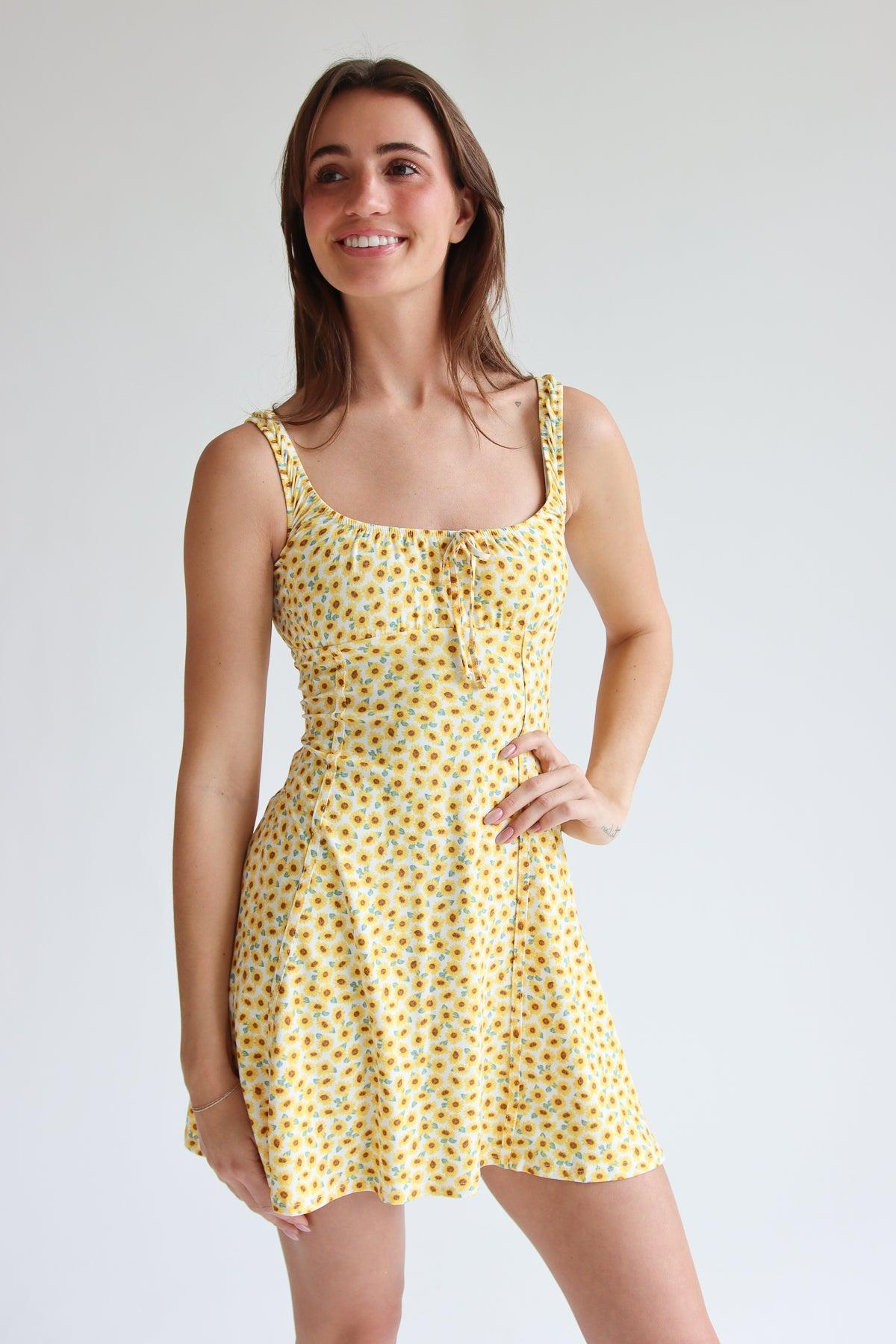 Yellow Sunflower Mini Dress Product Image