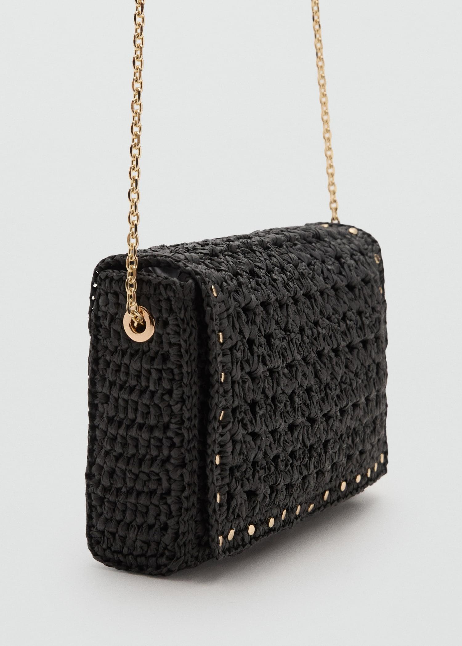 Natural fiber shoulder bag with studs - Women | MANGO USA Product Image